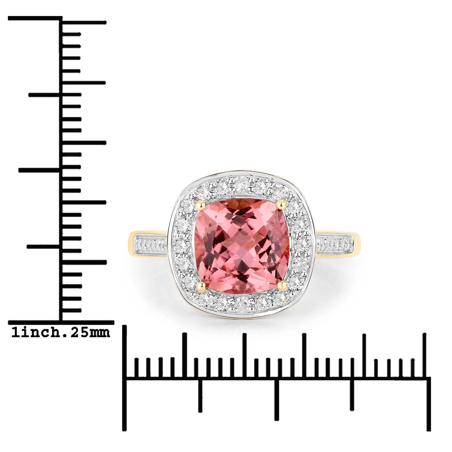 2.71 Carat Genuine Royal Pink Tourmaline and White Diamond 14K Yellow Gold Ring by Bids.com