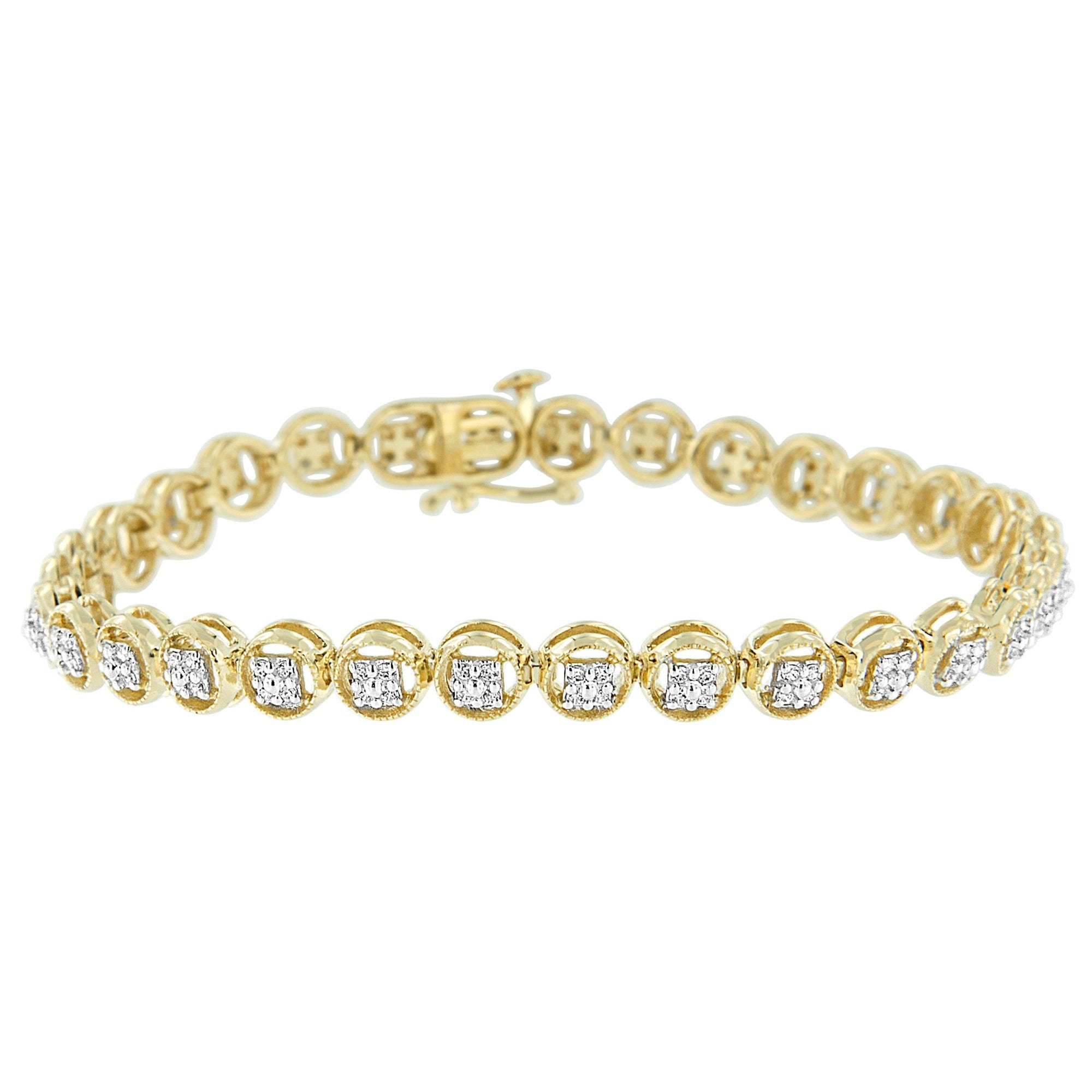 14K Rose Gold Over .925 Sterling Silver 1/4 Cttw Diamond 7" Open Circle Wheel Link Tennis Bracelet (I-J Color, I2-I3 Clarity) by Bids.com