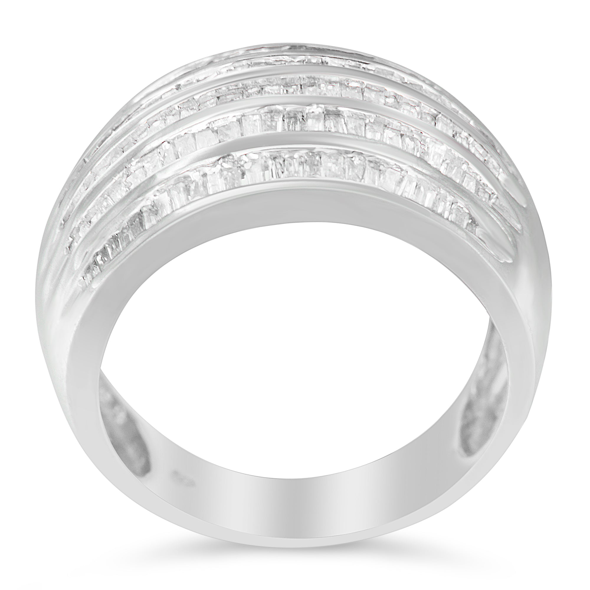 .925 Sterling Silver 1.0 Cttw Baguette-Cut Diamond 6-Row Channel Set Domed Tapered Cocktail Fashion Ring (H-I Color, I2-I3 Clarity) - Size 6-1/2 by Bids.com