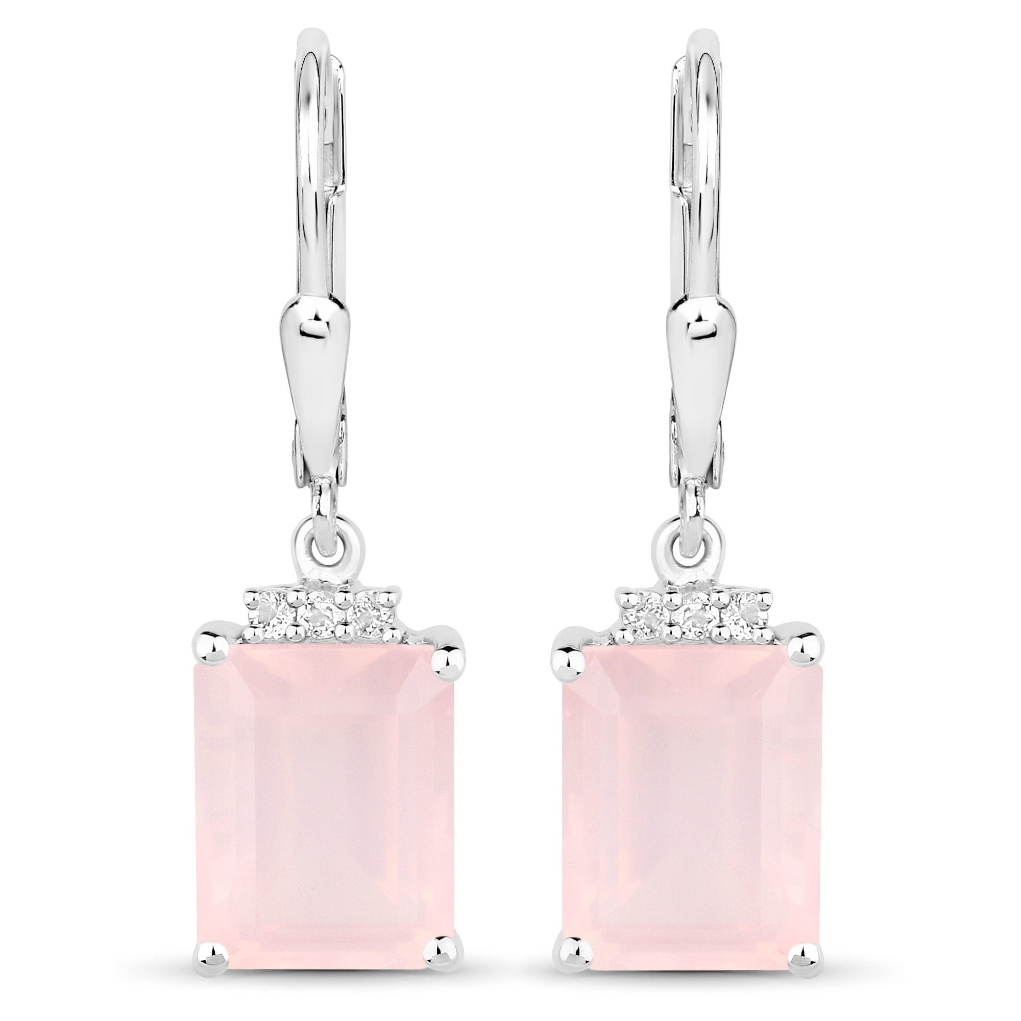 6.23 Carat Genuine Rose Quartz and White Topaz .925 Sterling Silver Earrings DestGlow