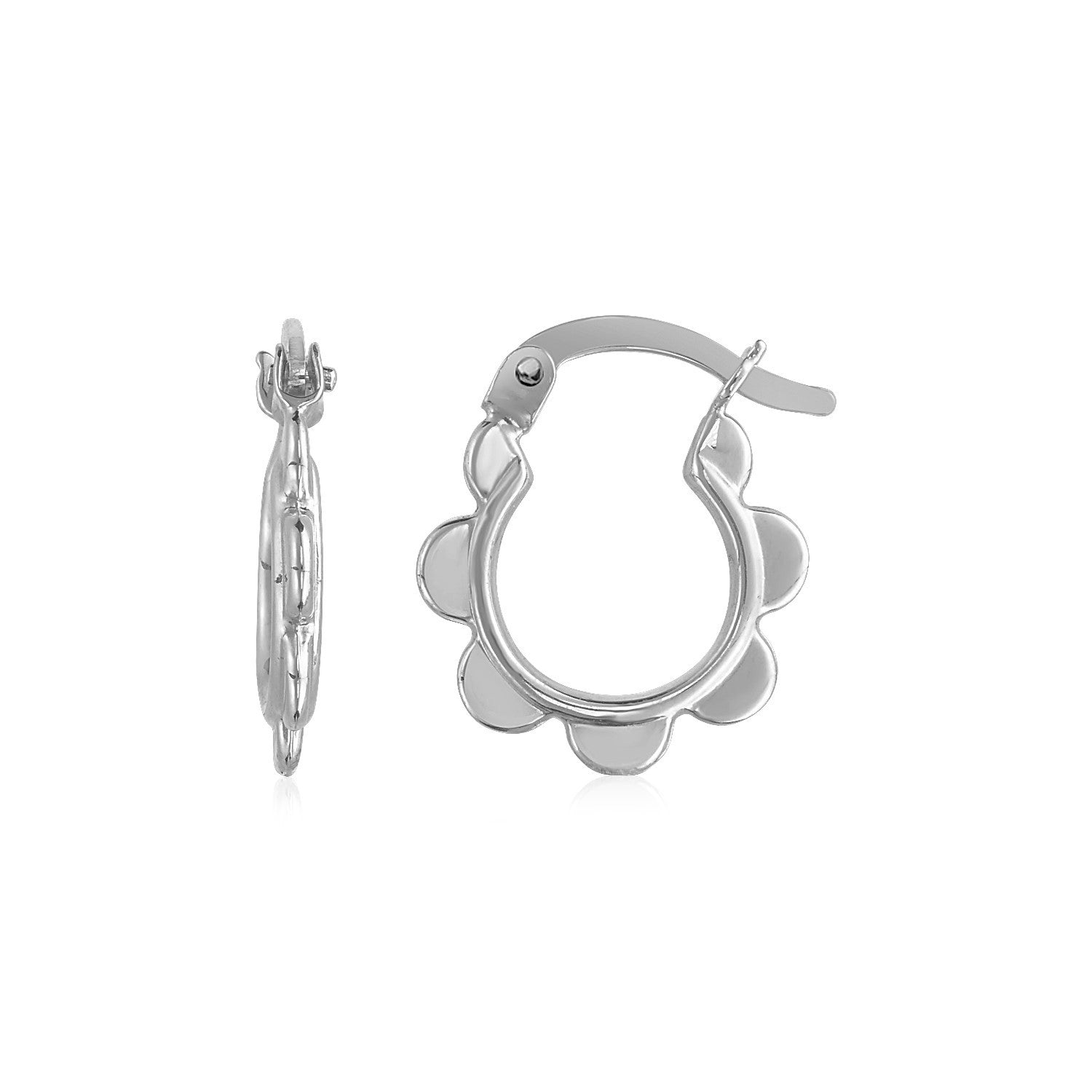 14k White Gold Scalloped Hoop Earrings DestGlow