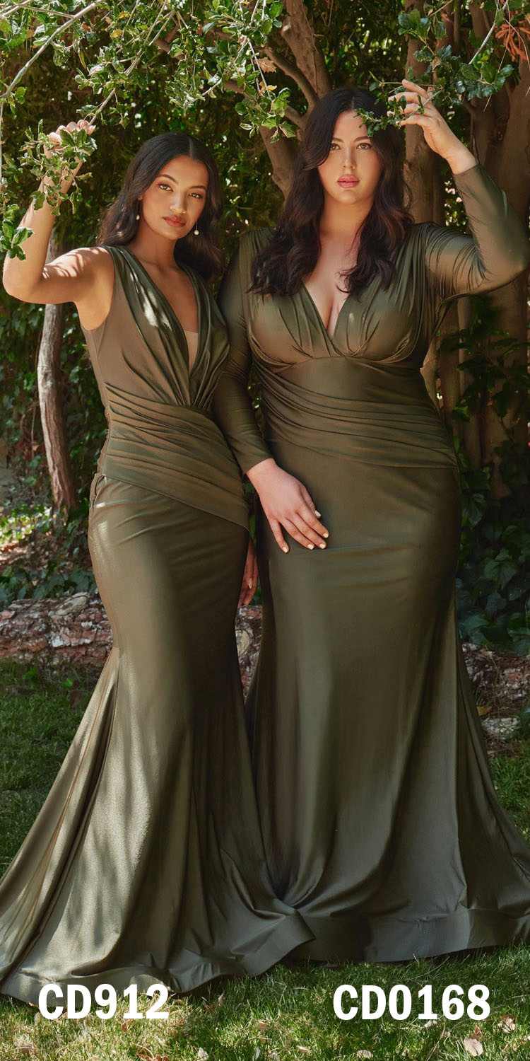 Cinderella Divine CD912 Fitted Jersey Gown Ruched Waistline Pleated Deep V-Neckline by DiscountDressShop