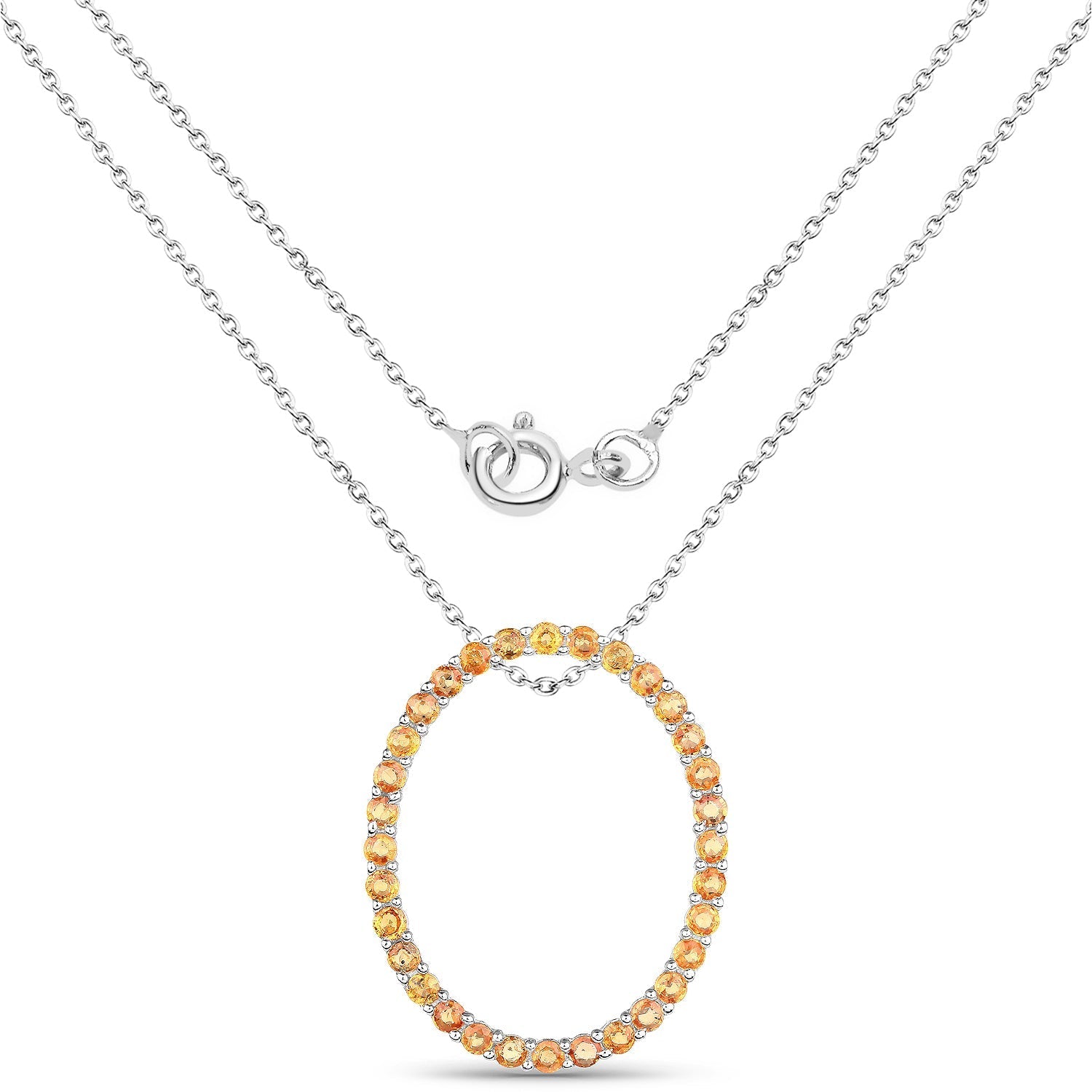 2.88 Carat Genuine Orange Sapphire .925 Sterling Silver Pendant DestGlow
