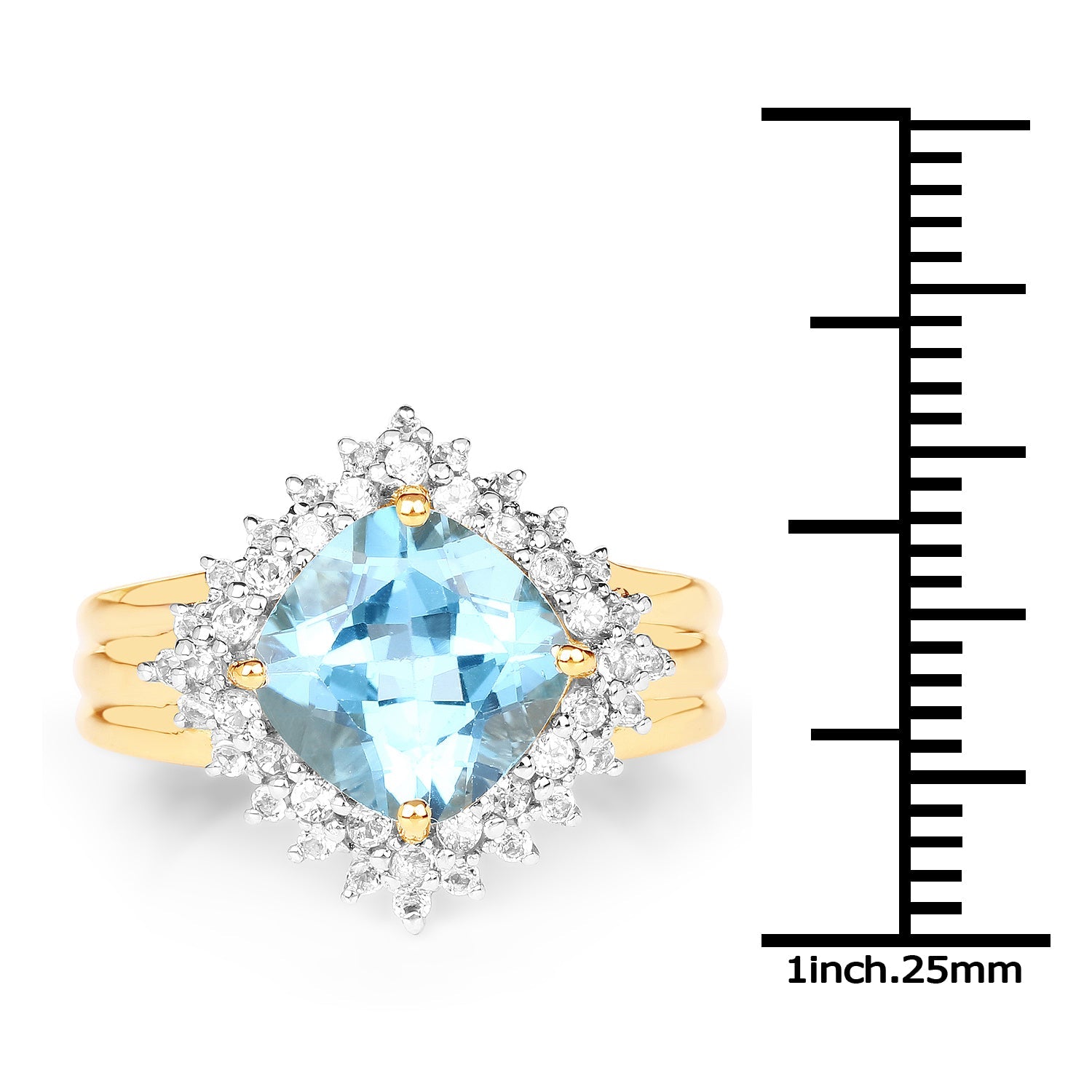 14K Yellow Gold Plated 4.33 Carat Genuine Swiss Blue Topaz and White Topaz .925 Sterling Silver Ring by Bids.com