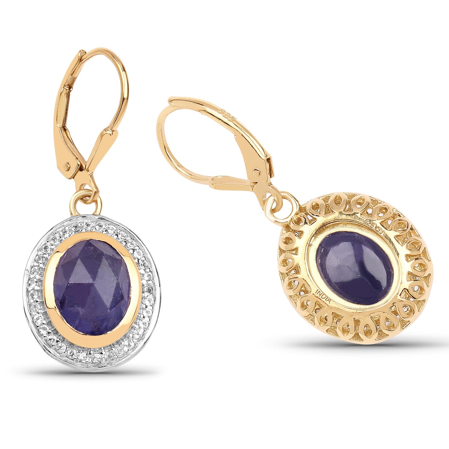 14K Yellow Gold Plated 7.42 Carat Genuine Tanzanite and White Topaz .925 Sterling Silver Earrings by Bids.com