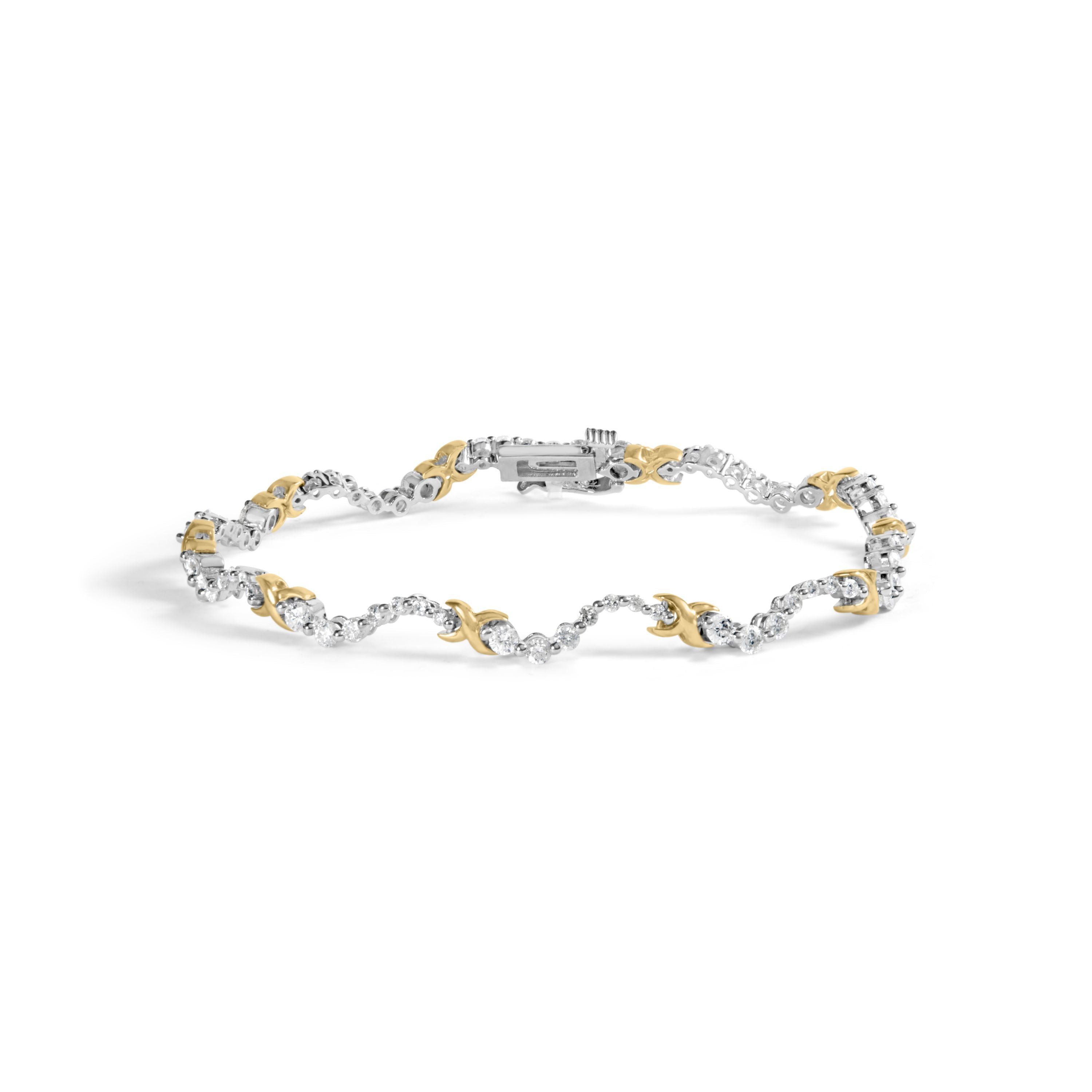 10K Two-Tone 2.00 Cttw Diamond "X" and Wave Link Bracelet (H-I Color, I1-I2 Clarity) - 7" Inches by Bids.com