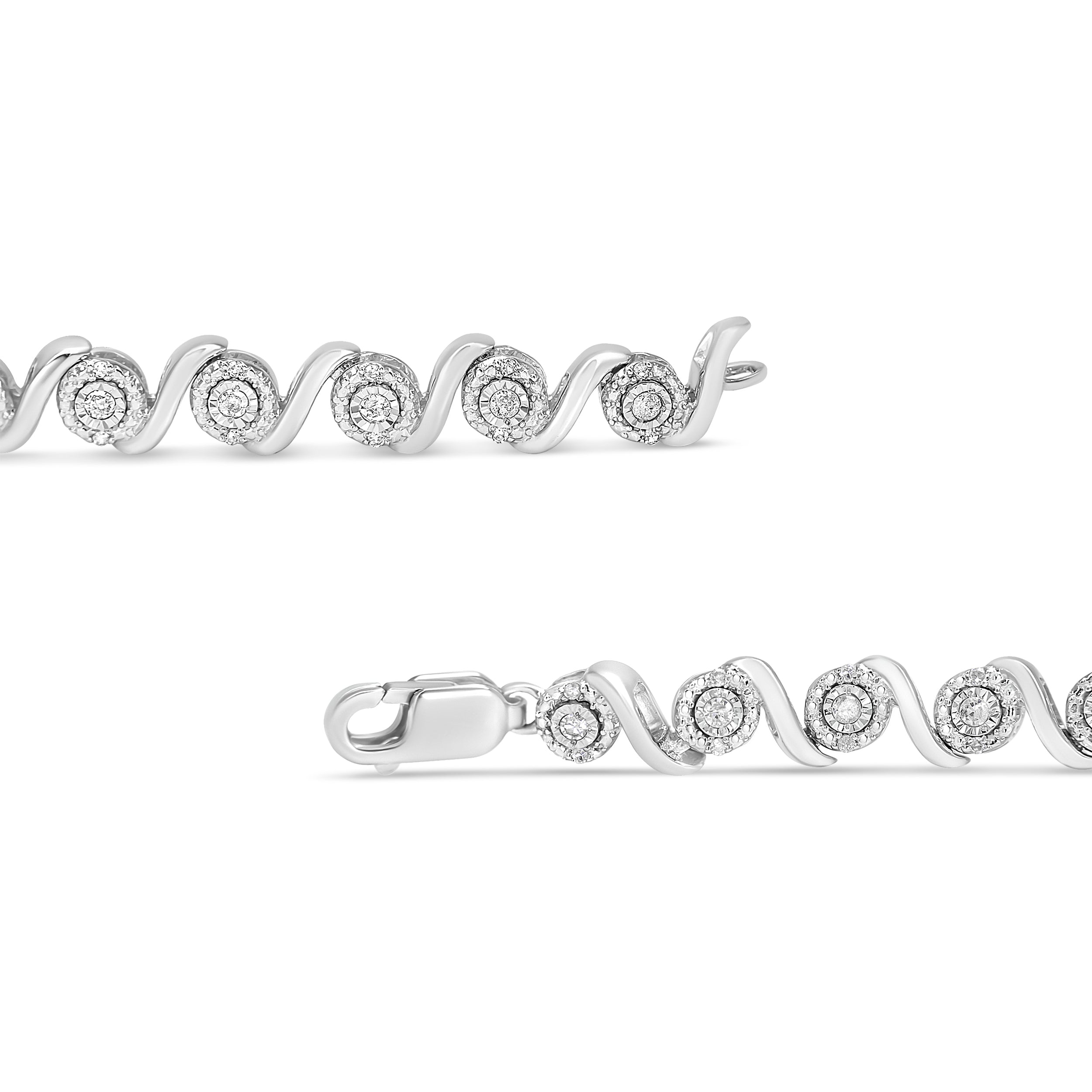 .925 Sterling Silver 1/2 Cttw Round Diamond Halo S-Link Bracelet (I-J Color, I2-I3 Clarity) - 7.25" by Bids.com