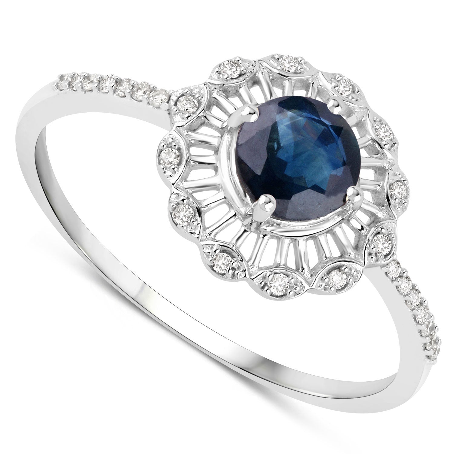 0.72 Carat Genuine Blue Sapphire and White Diamond 14K White Gold Ring by Bids.com