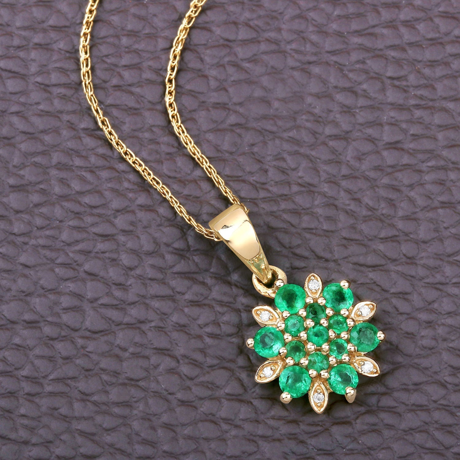 0.72 Carat Genuine Zambian Emerald and White Diamond 14K Yellow Gold Pendant DestGlow