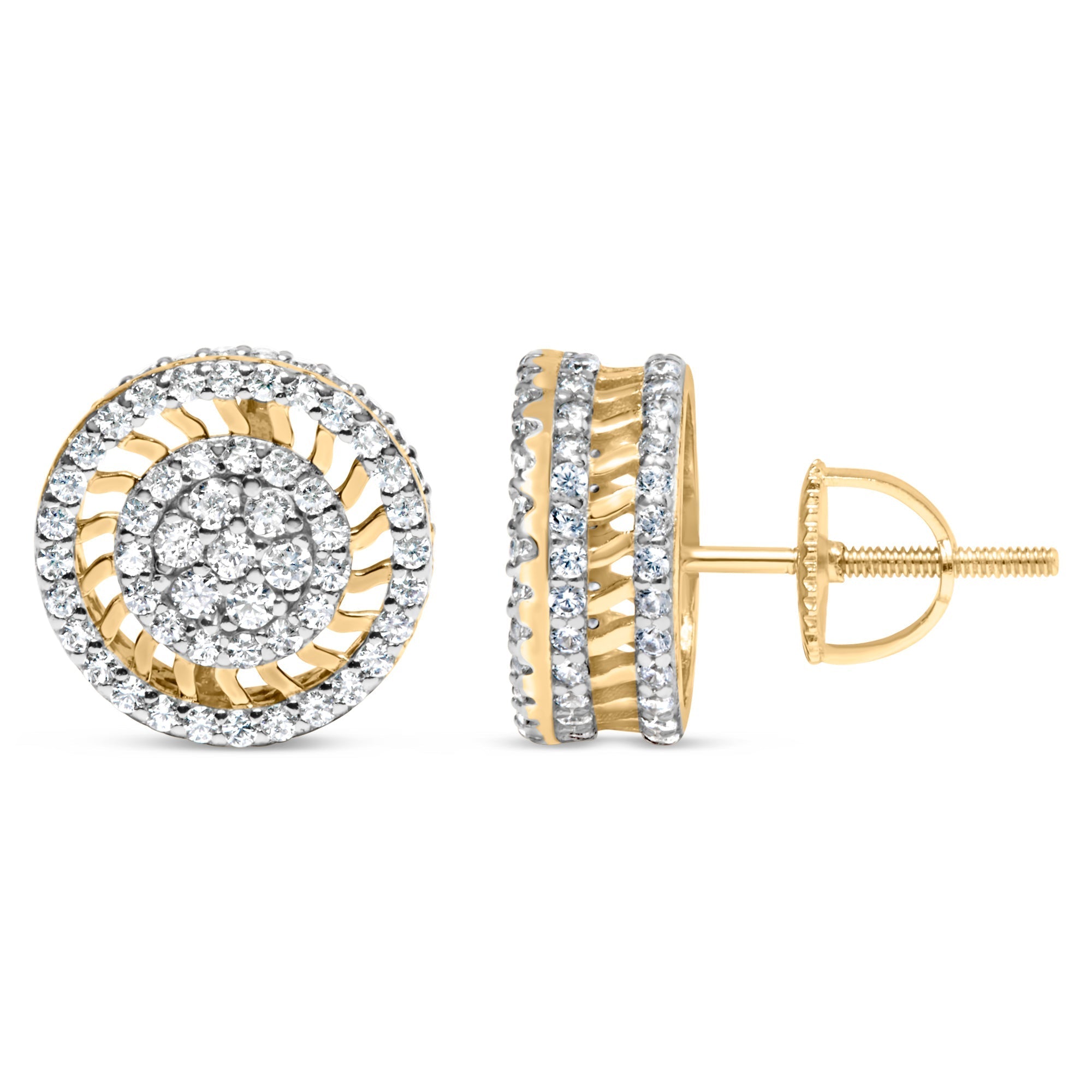 10K Yellow Gold 1.00 Cttw Diamond Halo Radiant Sunburst Stud Earrings (I-J Color, I2-I3 Clarity) DestGlow