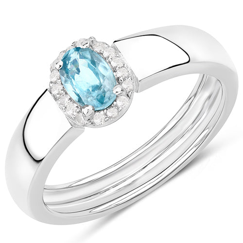 0.68 Carat Genuine Blue Zircon and White Zircon .925 Sterling Silver Ring by Bids.com
