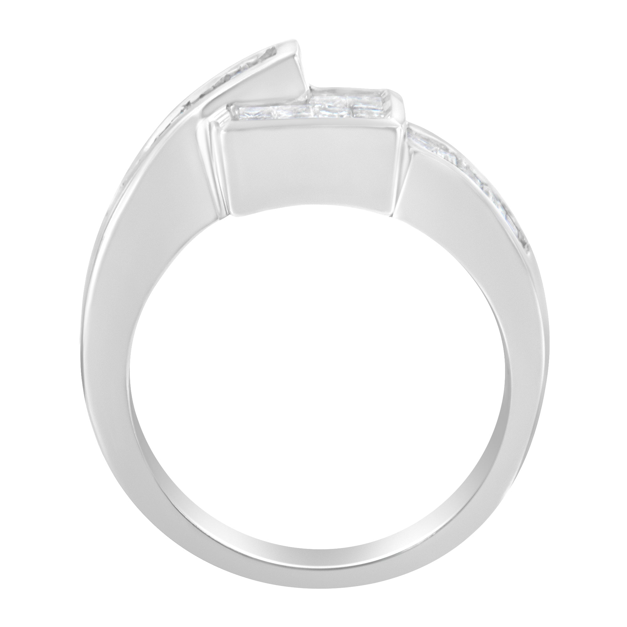 14K White Gold Princess and Baguette-cut Diamond Ring (1 1/3 Cttw, G-H Color, SI2-I1 Clarity) - Size 6-3/4 DestGlow