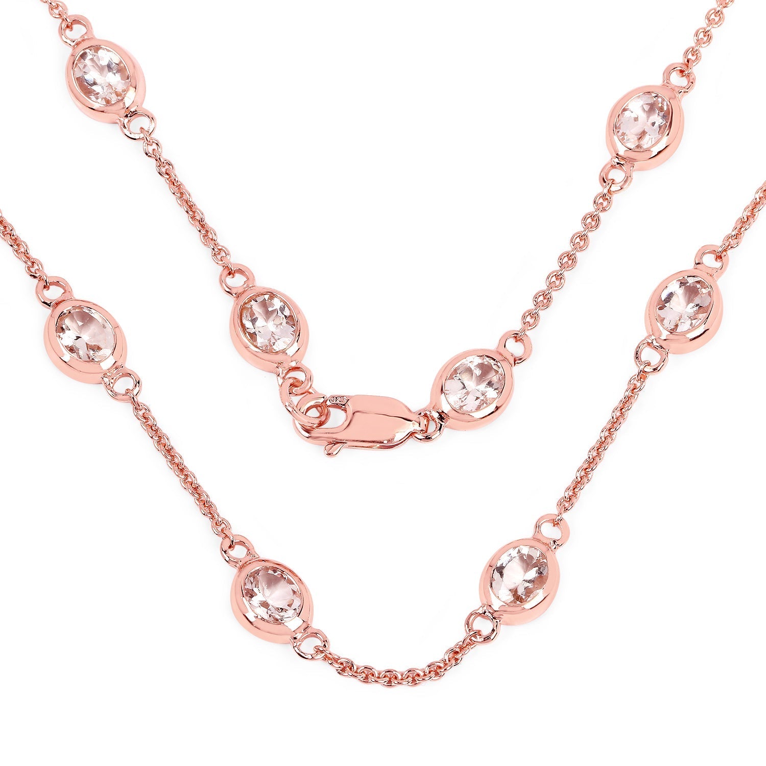 14K Rose Gold Plated 4.50 Carat Genuine Morganite .925 Sterling Silver Necklace DestGlow