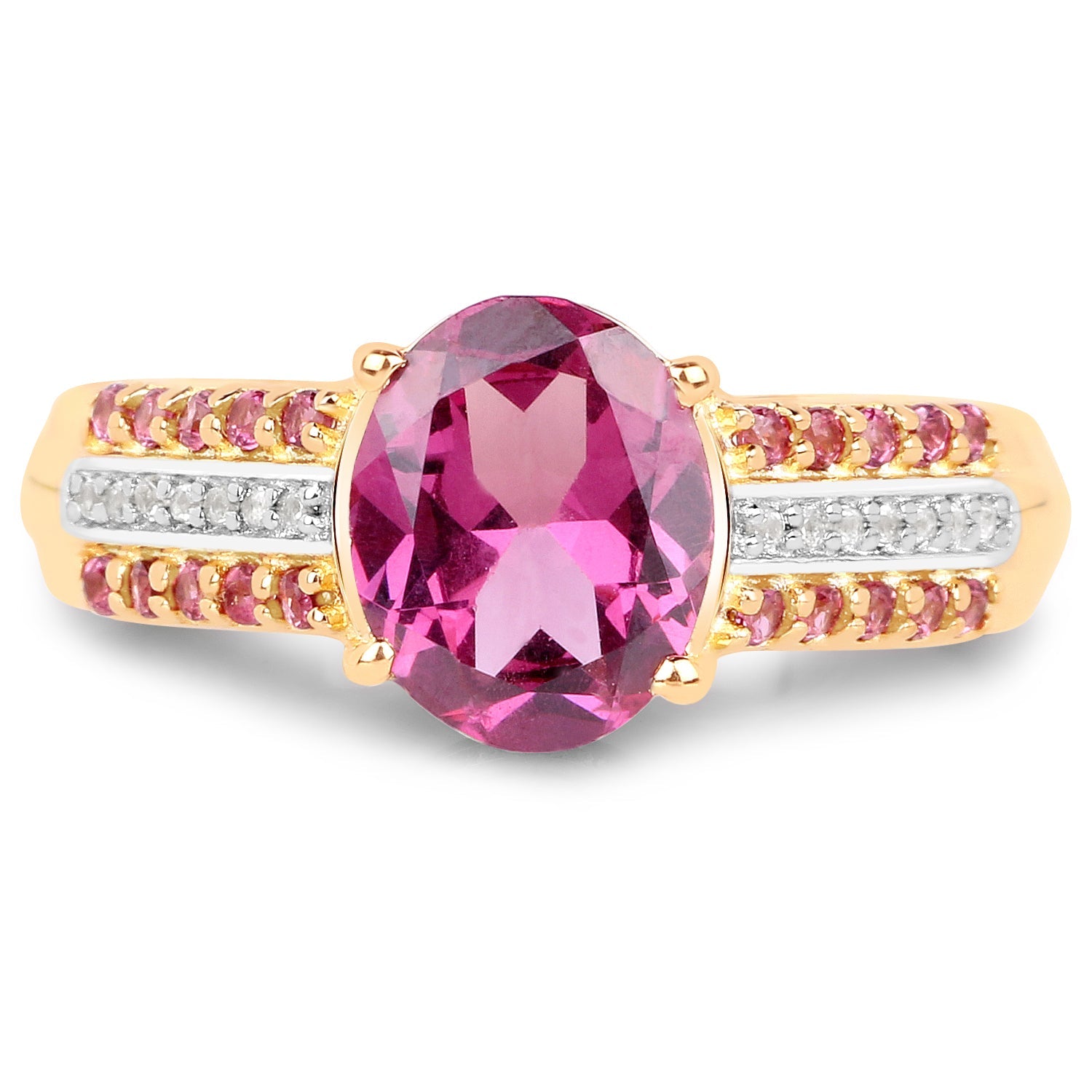 14K Yellow Gold Plated 3.32 Carat Genuine Rhodolite and White Topaz .925 Sterling Silver Ring by Bids.com