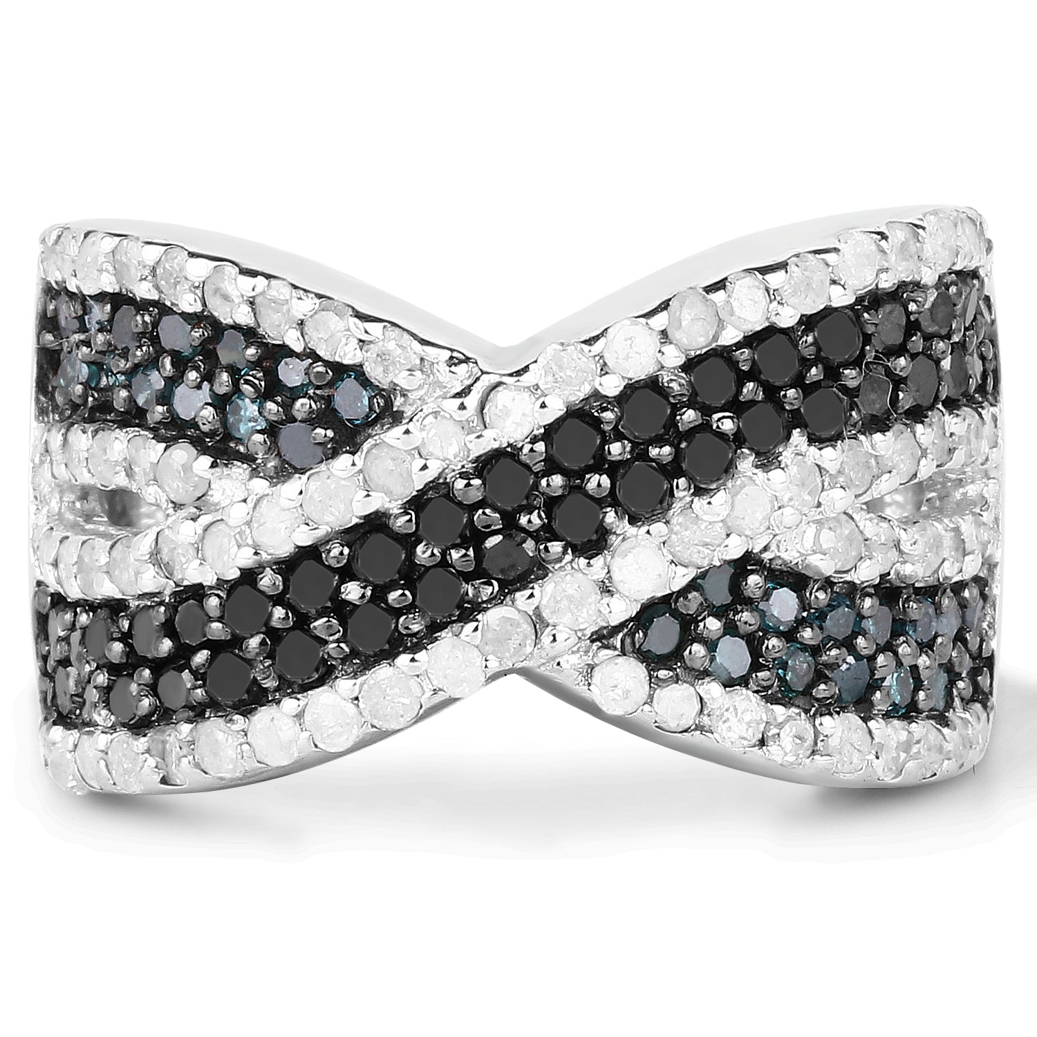 1.57 Carat Genuine Blue Diamond, White Diamond & Black Diamond .925 Sterling Silver Ring by Bids.com