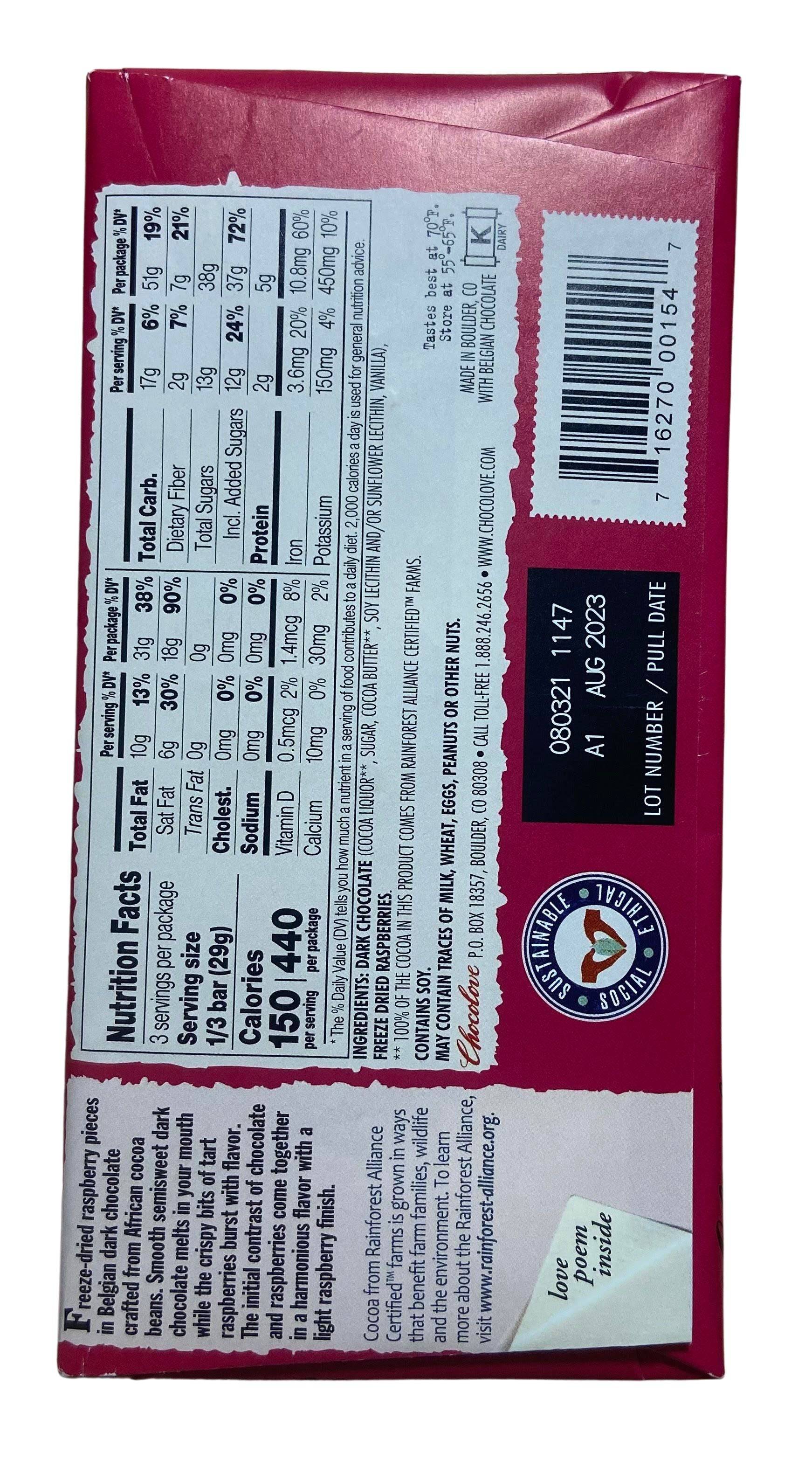 Chocolate Bars, Dark, Chocolove by Country Life Natural Foods