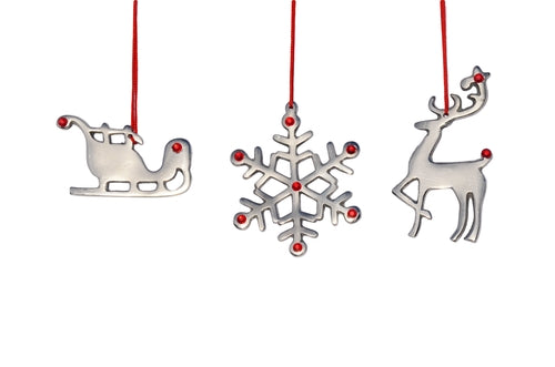 Snowflake Christmas Tree Ornaments - Set of 8 Handcrafted Metal Decorations