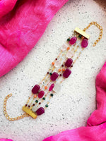 Joban Fashion Magenta Pink Brass Colourful Zade Stones Trendy Bracelet