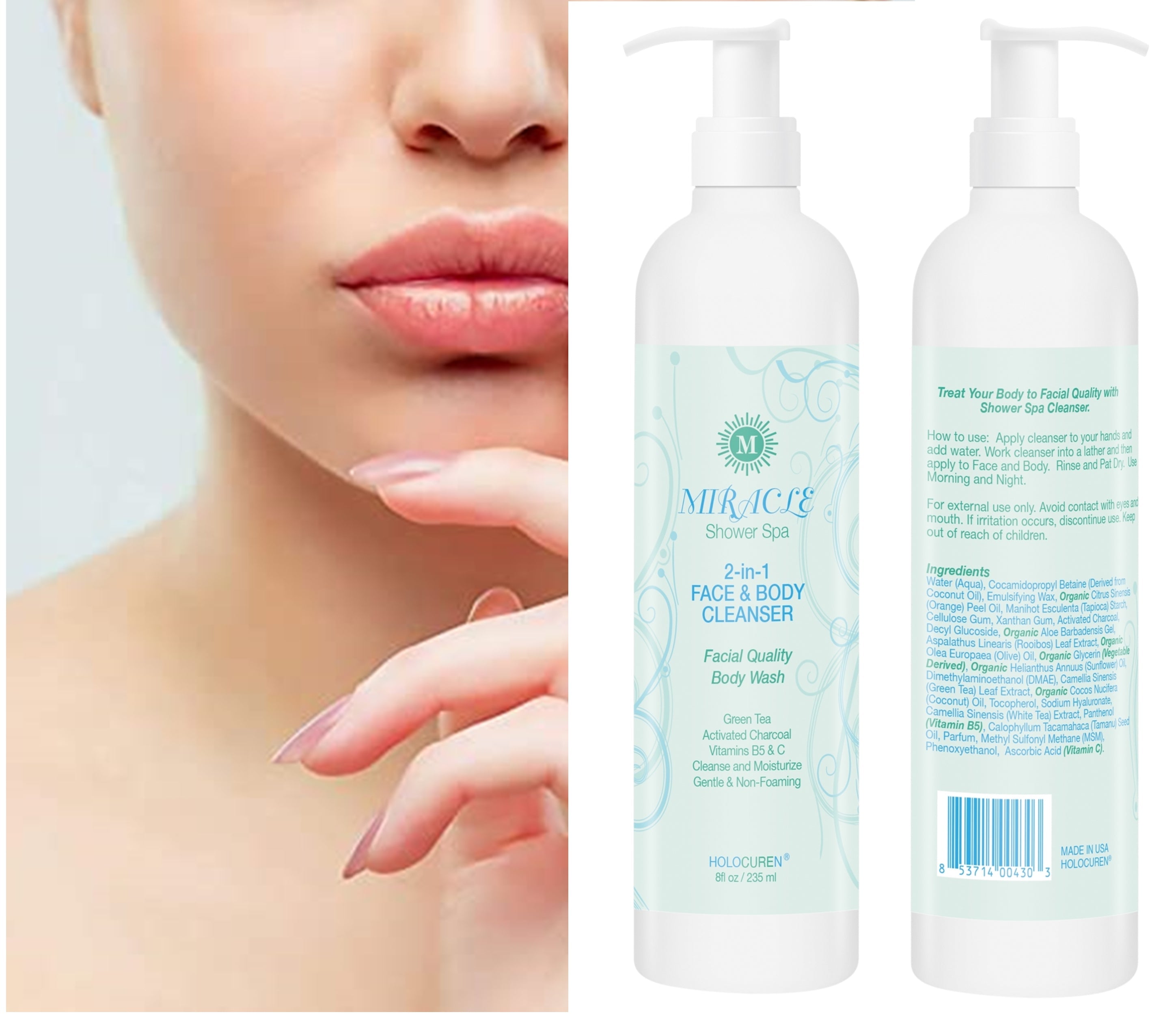 Miracle 2-in-1 Face & Body Cleanser with Activated Charcoal, 8 oz FLIP TOP Bottle by HOLOCUREN - Official Website