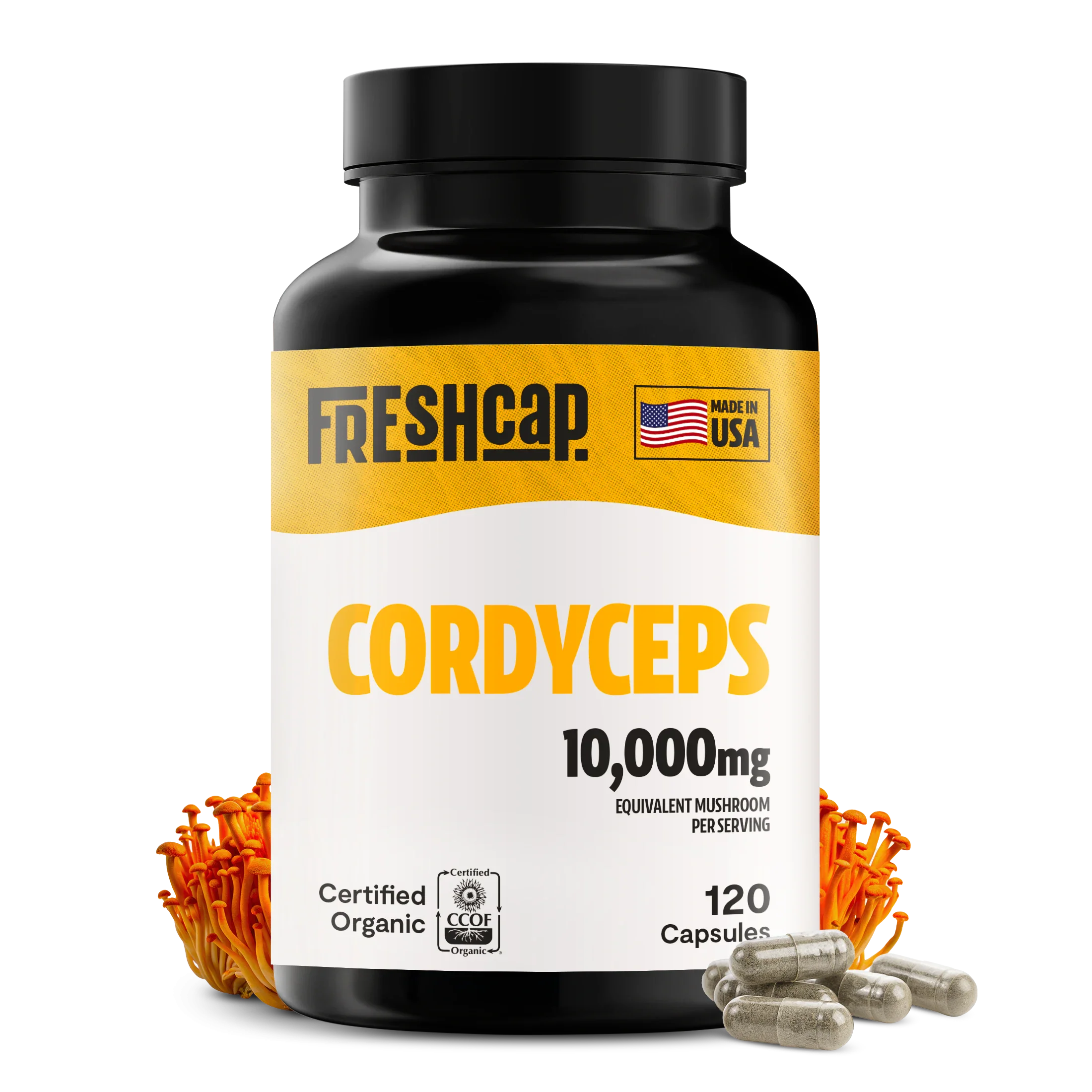 Organic Cordyceps Mushroom Supplement Capsules by FreshCap Mushrooms