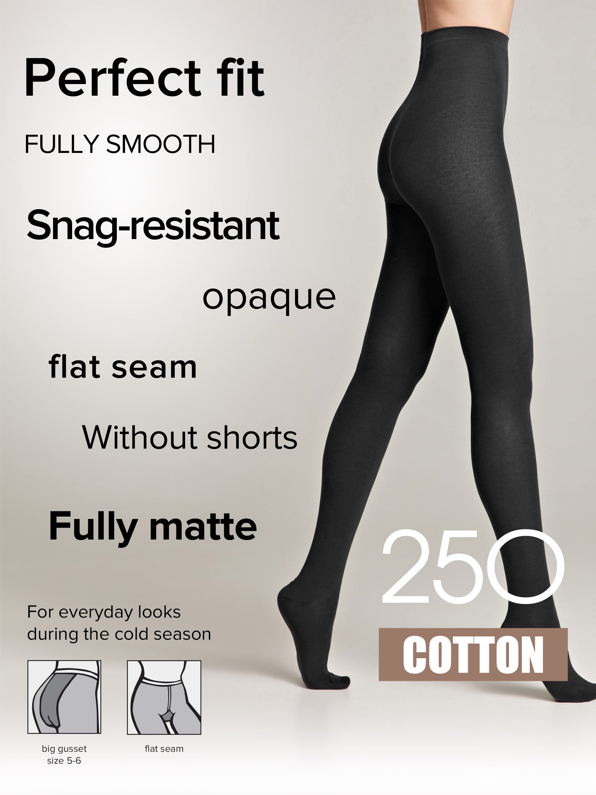 Tights Conte Cotton 250 Den - Warm Opaque