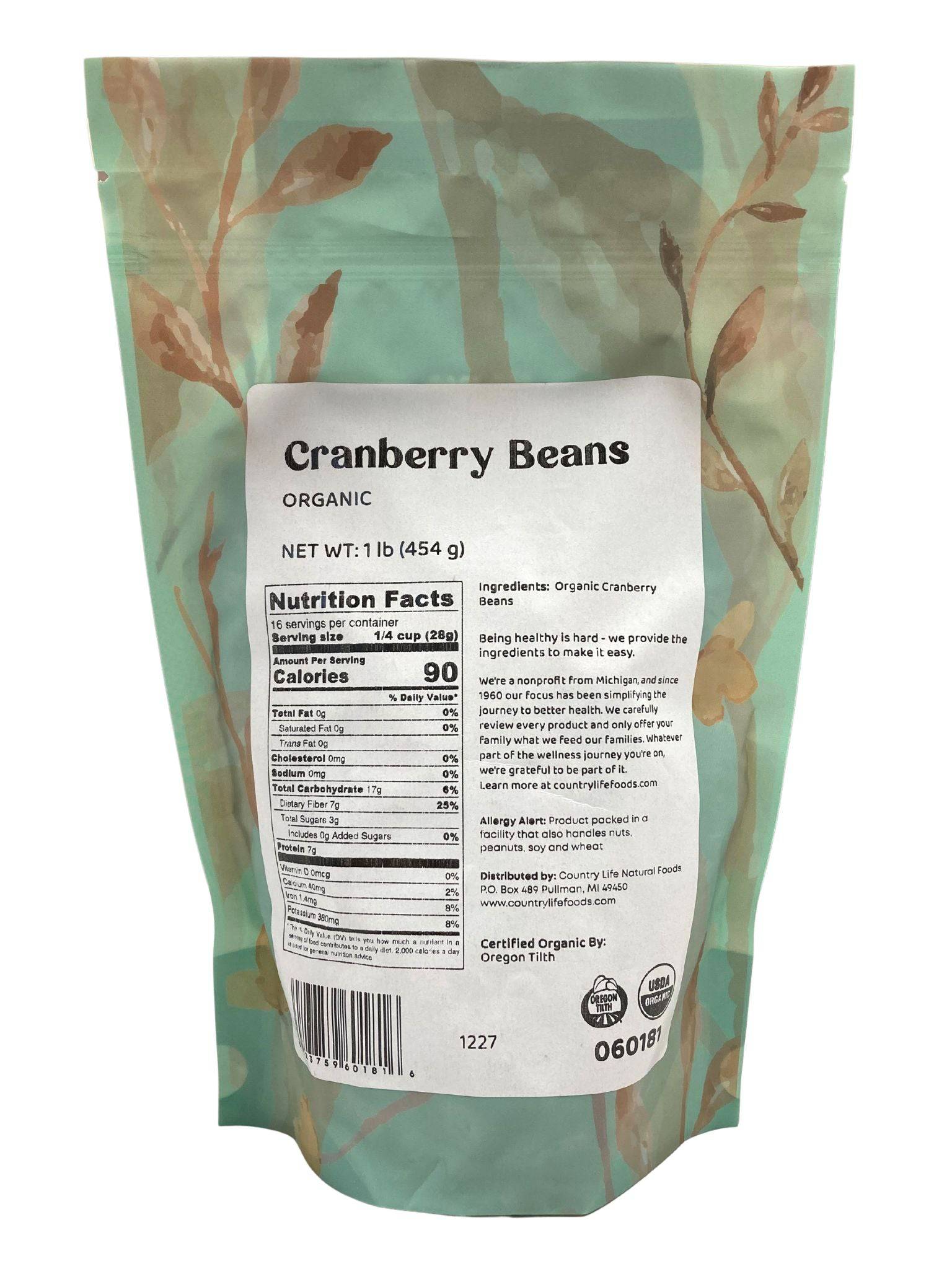 Cranberry Beans, Organic by Country Life Natural Foods