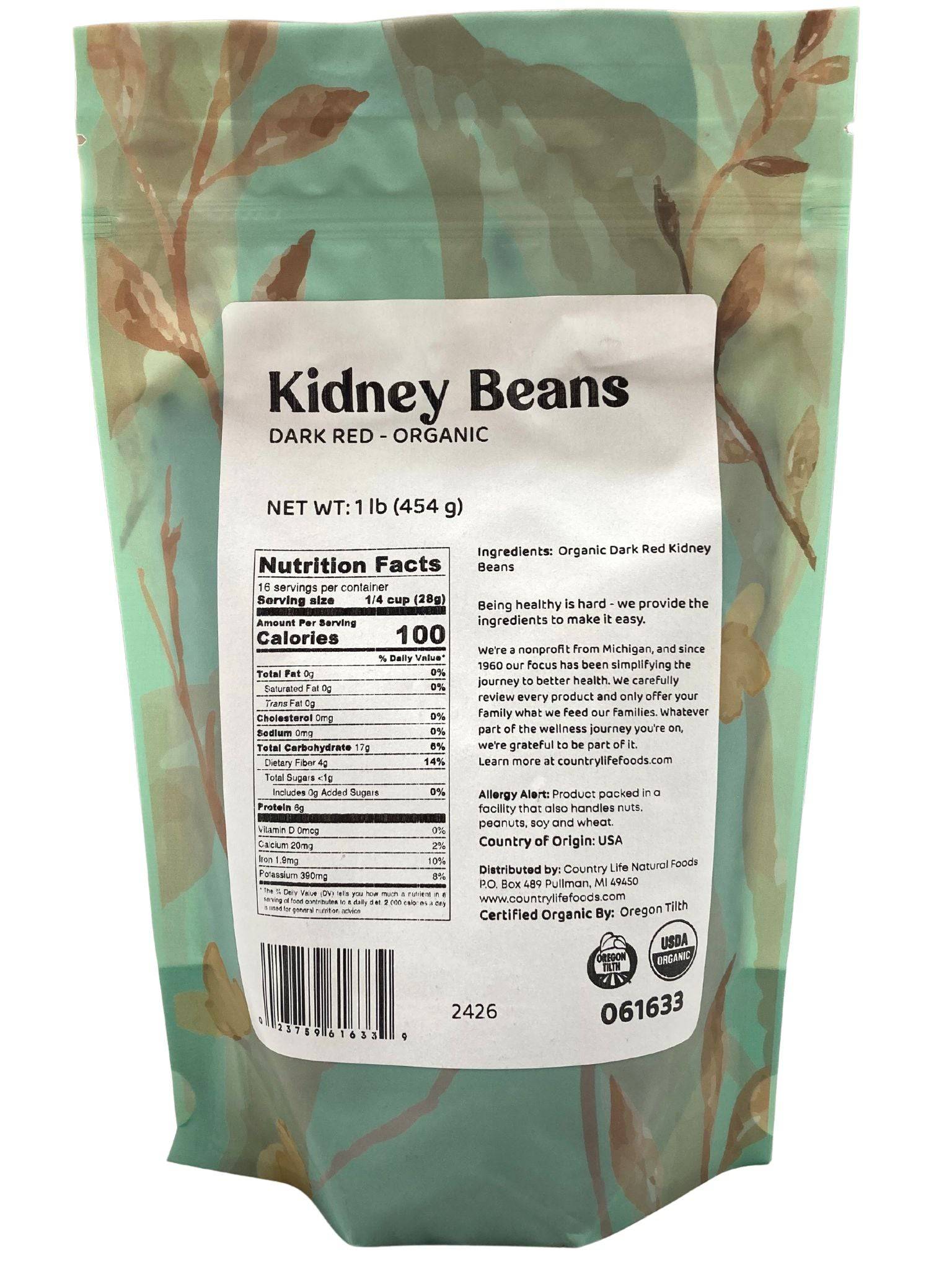 Kidney Beans, Dark Red, Organic by Country Life Natural Foods