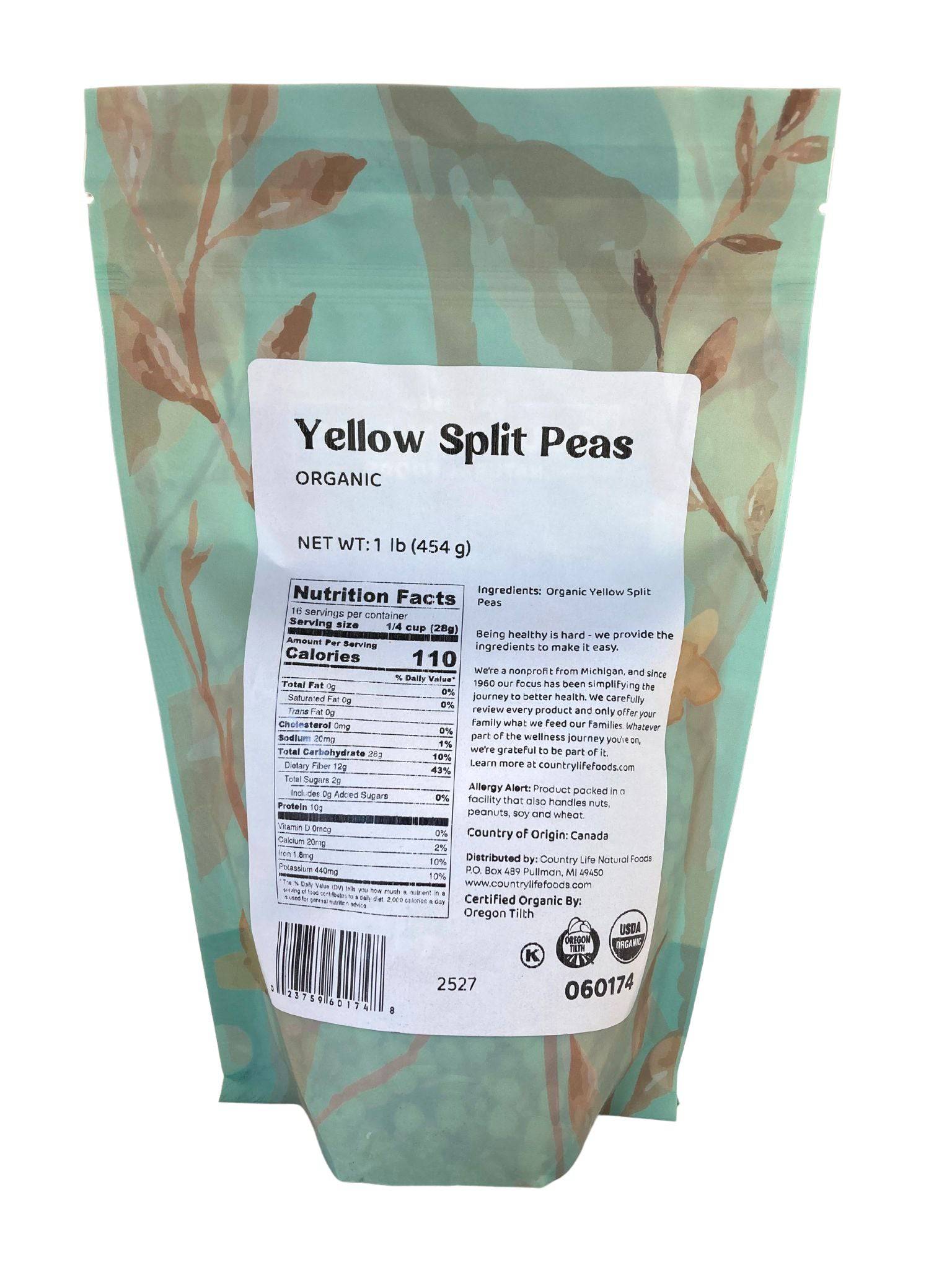 Peas, Yellow, Organic, Split by Country Life Natural Foods
