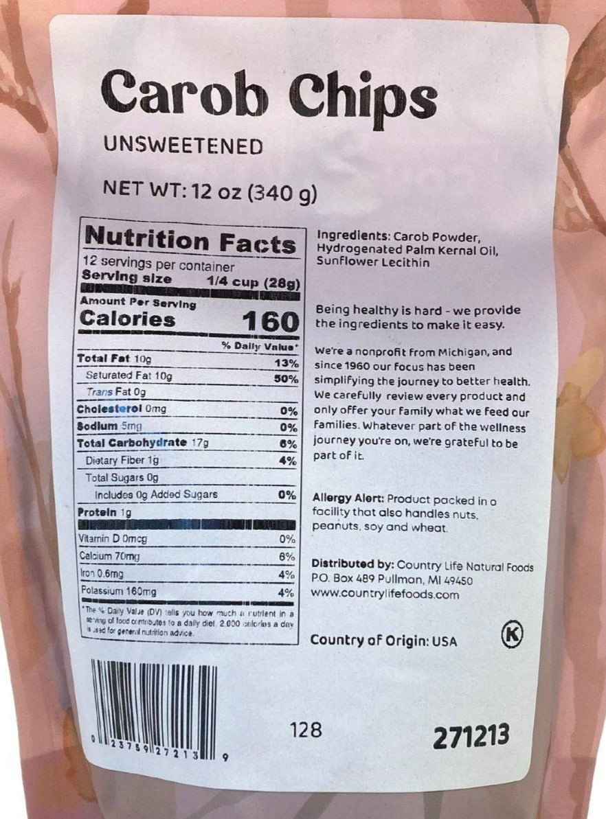 Carob Chips, Unsweetened by Country Life Natural Foods