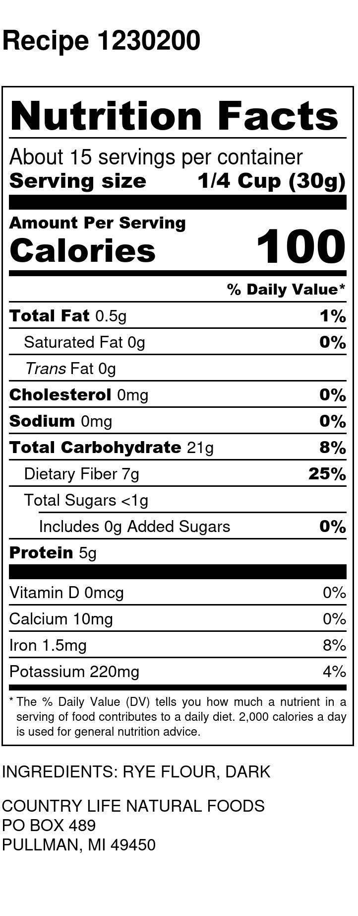 Rye Flour, Dark, Organic by Country Life Natural Foods