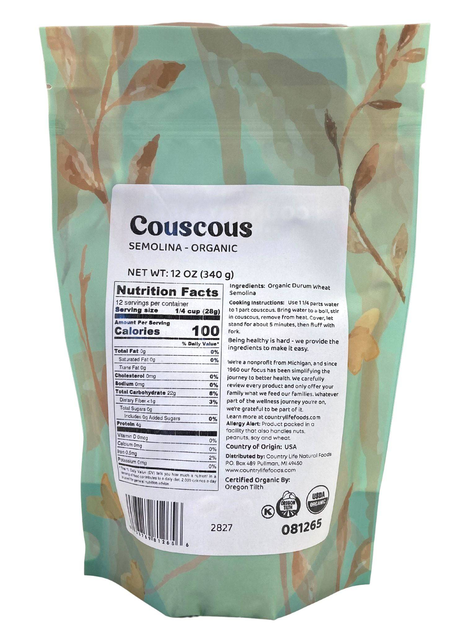 Couscous, Semolina, Organic by Country Life Natural Foods