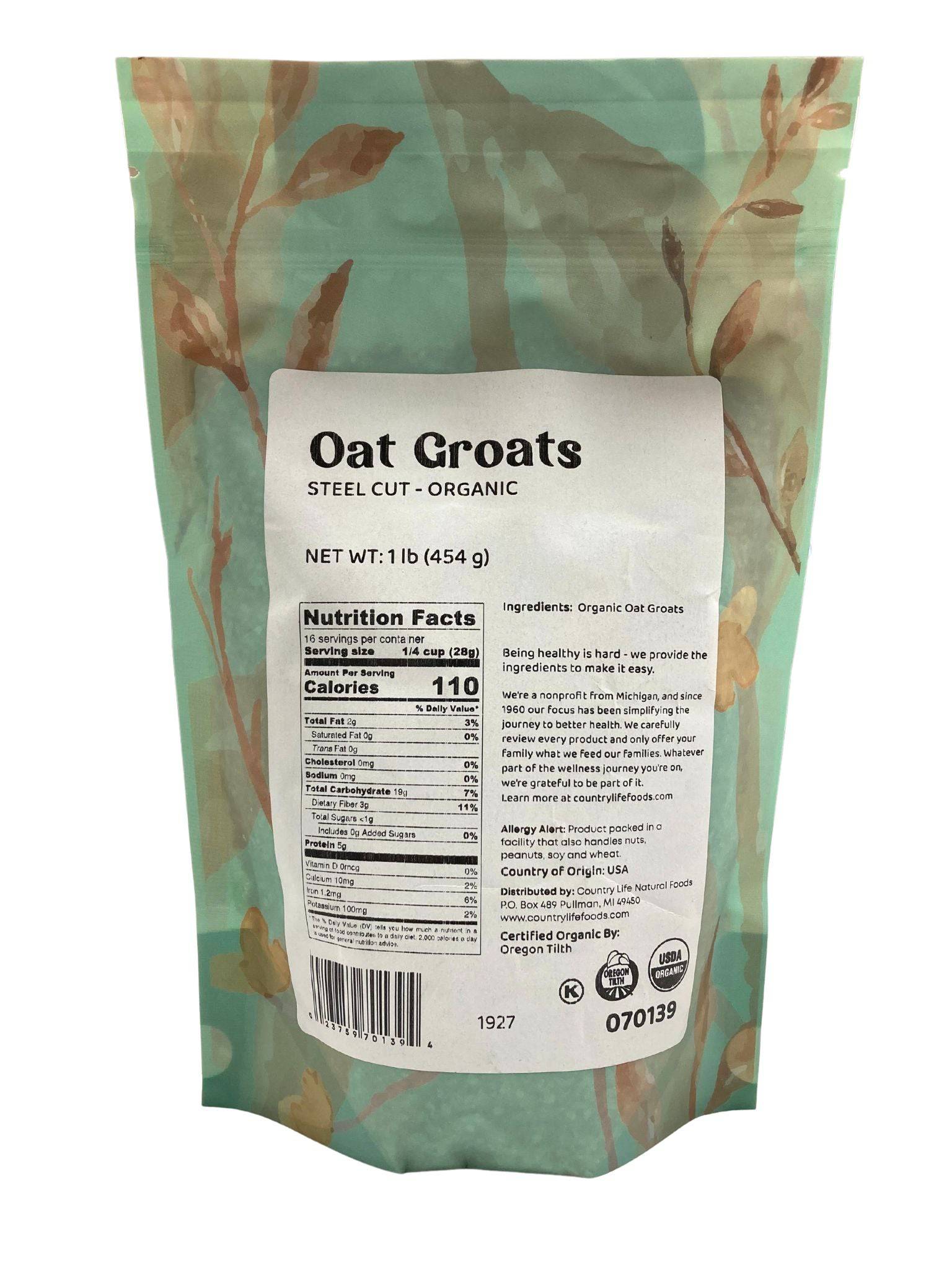 Oat Groats, Steel Cut, Organic by Country Life Natural Foods