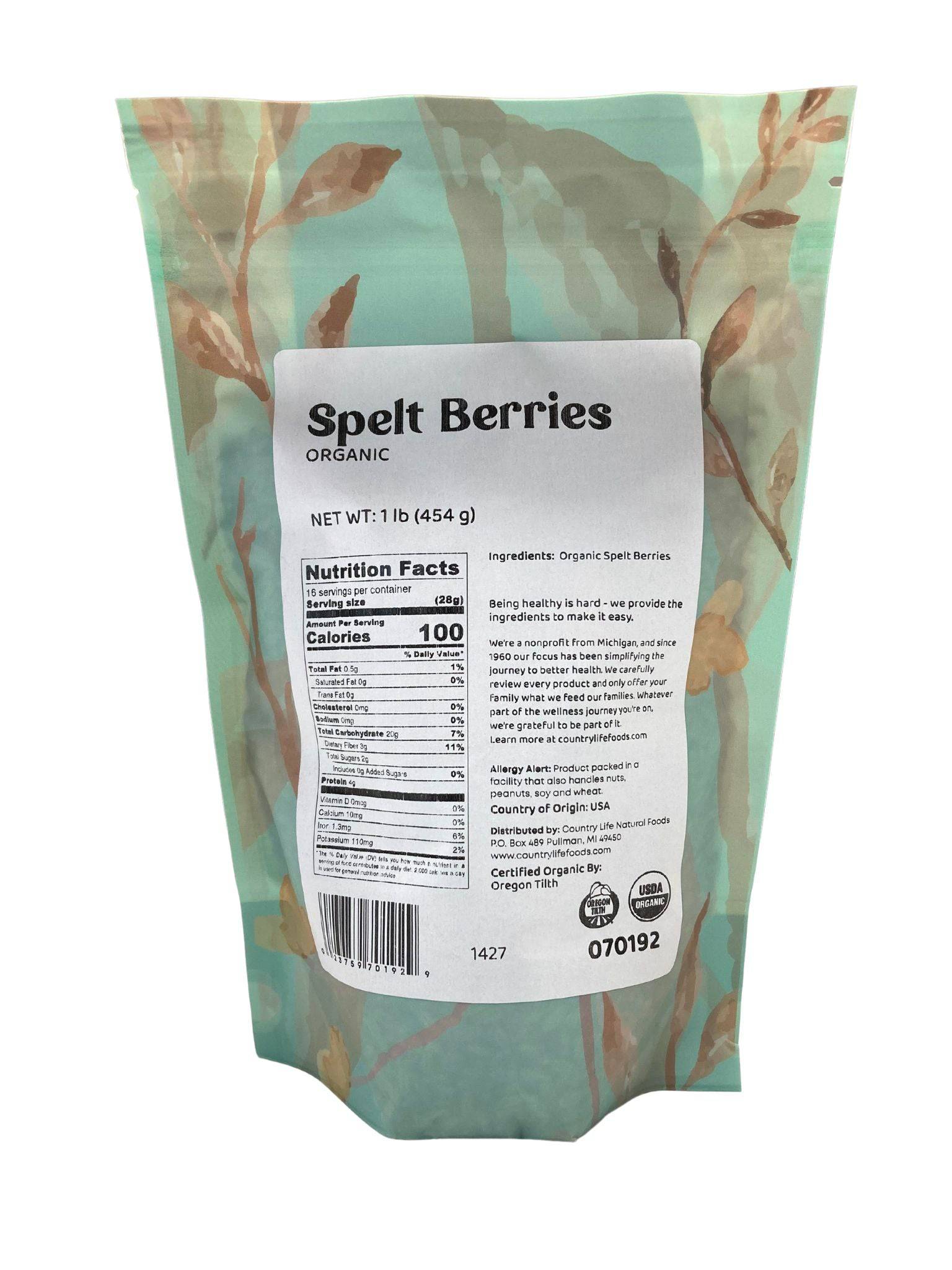 Spelt Berries, Organic by Country Life Natural Foods