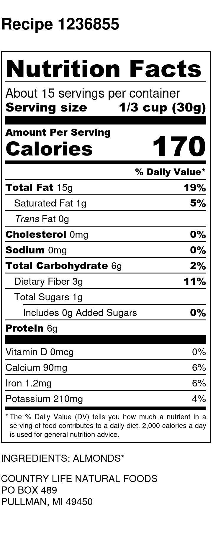Almonds, Sliced, Organic, Natural by Country Life Natural Foods