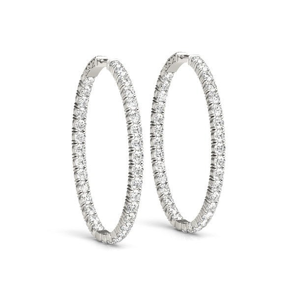 Oval Shape Two Sided Diamond Hoop Earrings in 14k White Gold (2 cttw) by Bids.com