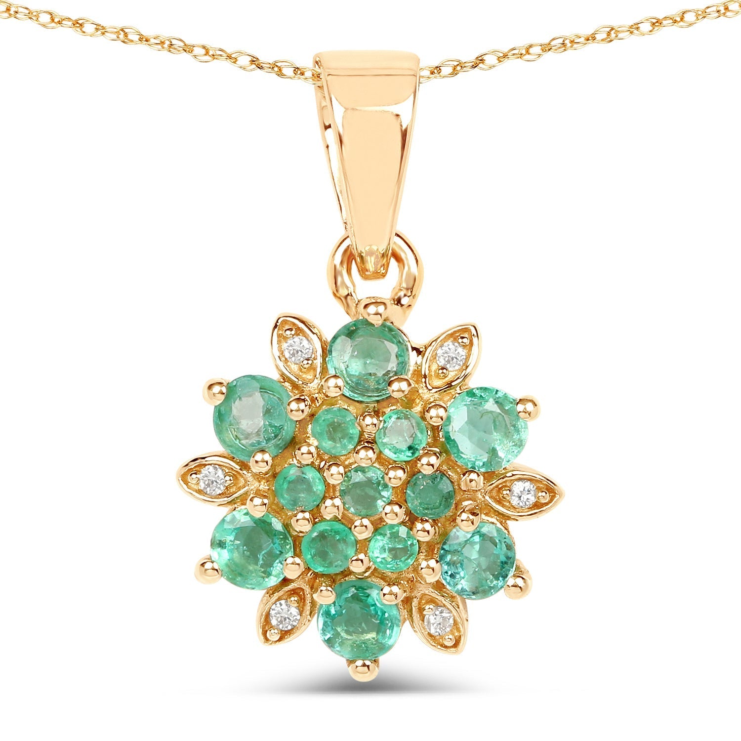 0.72 Carat Genuine Zambian Emerald and White Diamond 14K Yellow Gold Pendant DestGlow