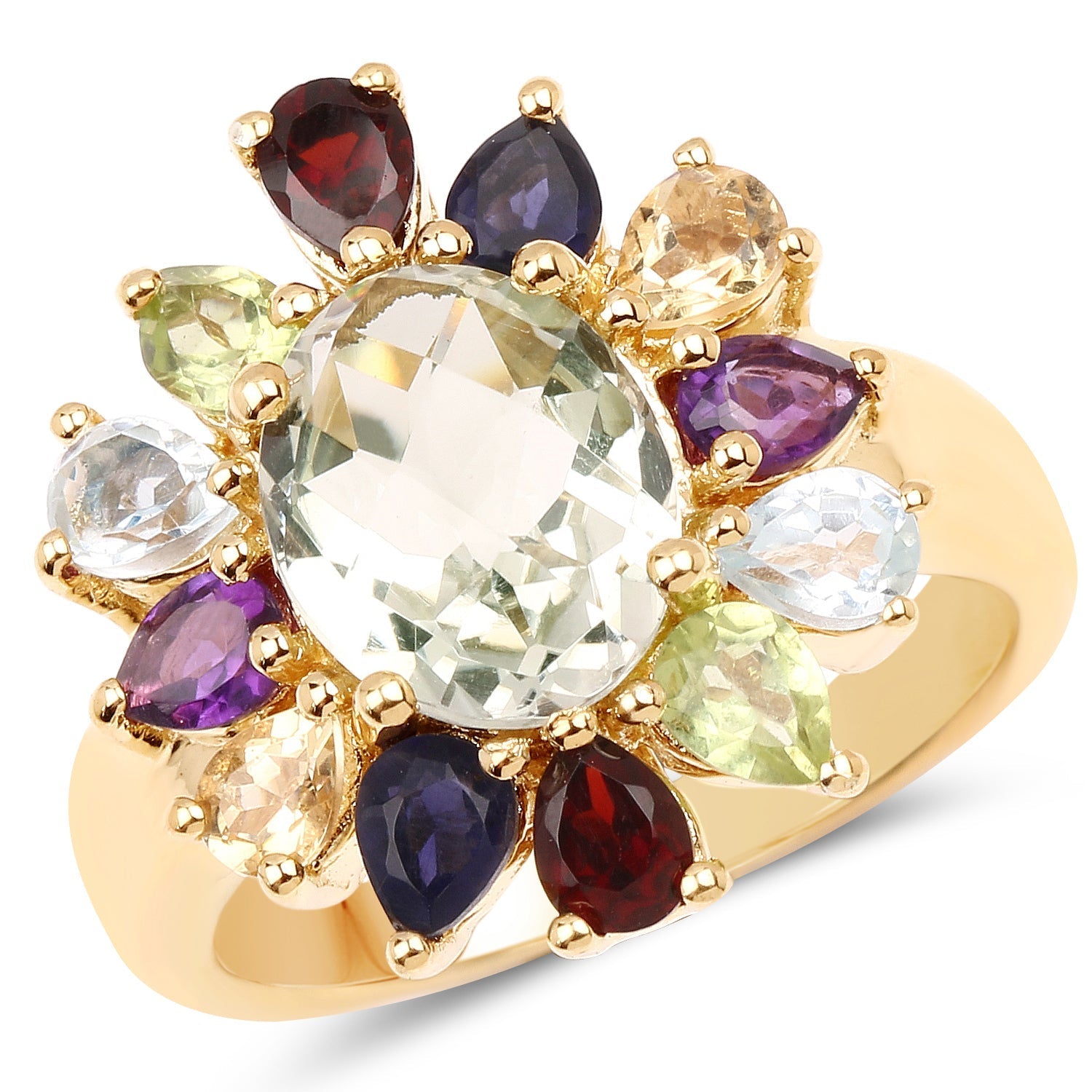 4.48 Carat Genuine Multi Stones .925 Sterling Silver Ring DestGlow