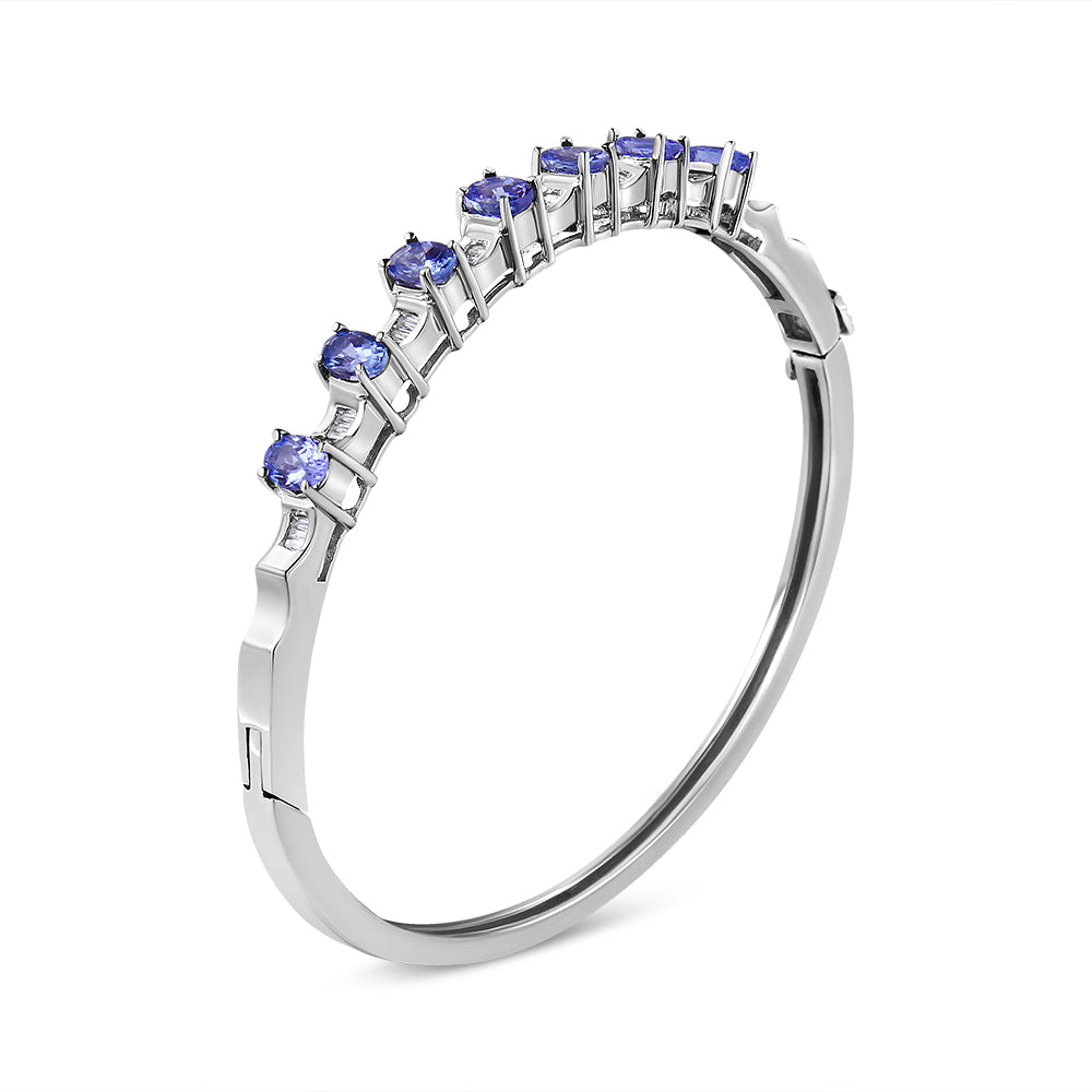 14K White Gold 5 MM Oval Blue Tanzanite and 1/4 Cttw Diamond Bangle (H-I Color, VS2-SI1 Clarity) - Fits wrists up to 7 1/2 Inches by Bids.com