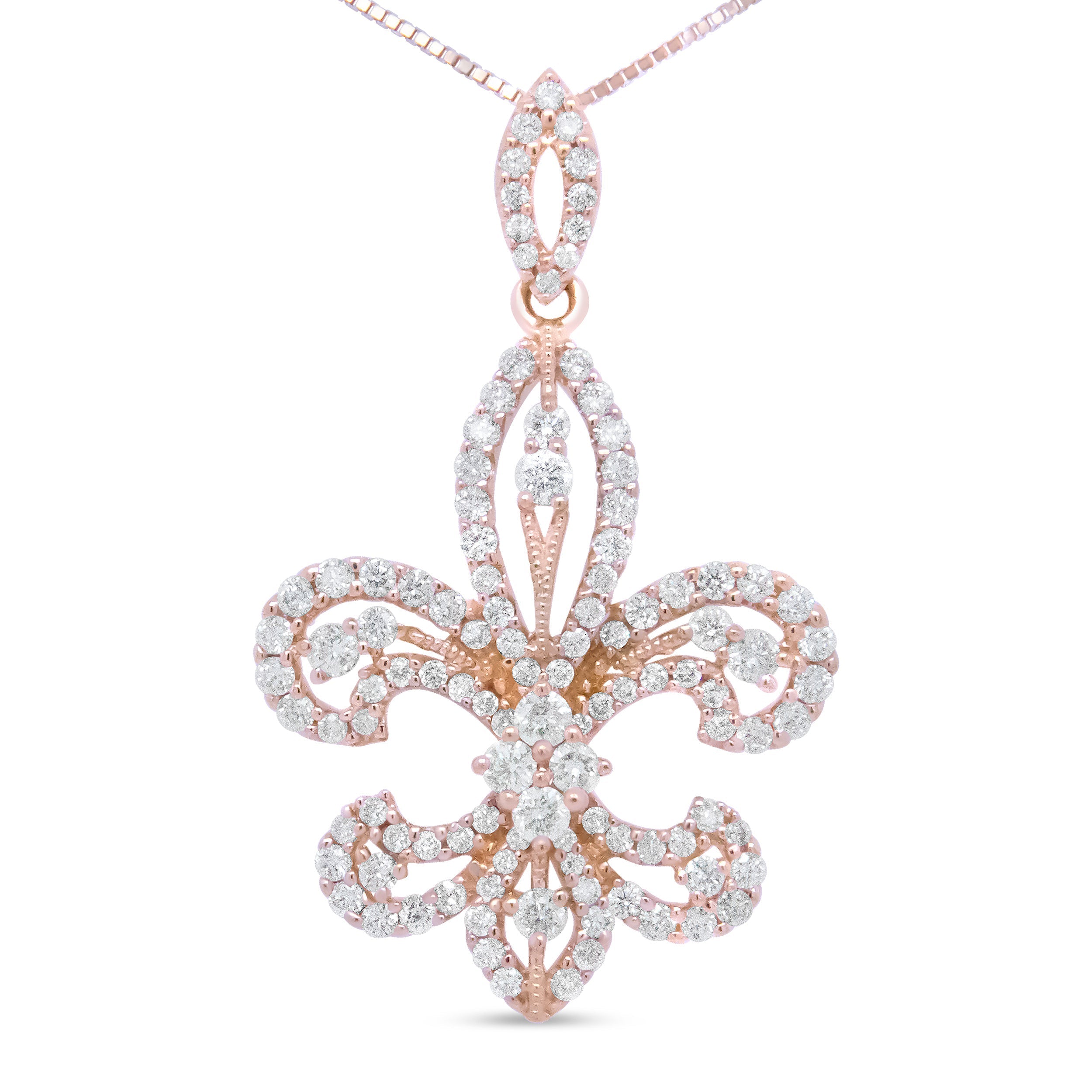 14K Yellow Gold 1.00 Cttw Round Diamond Fleur De Lis 18" Pendant Necklace (H-I Color, SI2-I1 Clarity) DestGlow