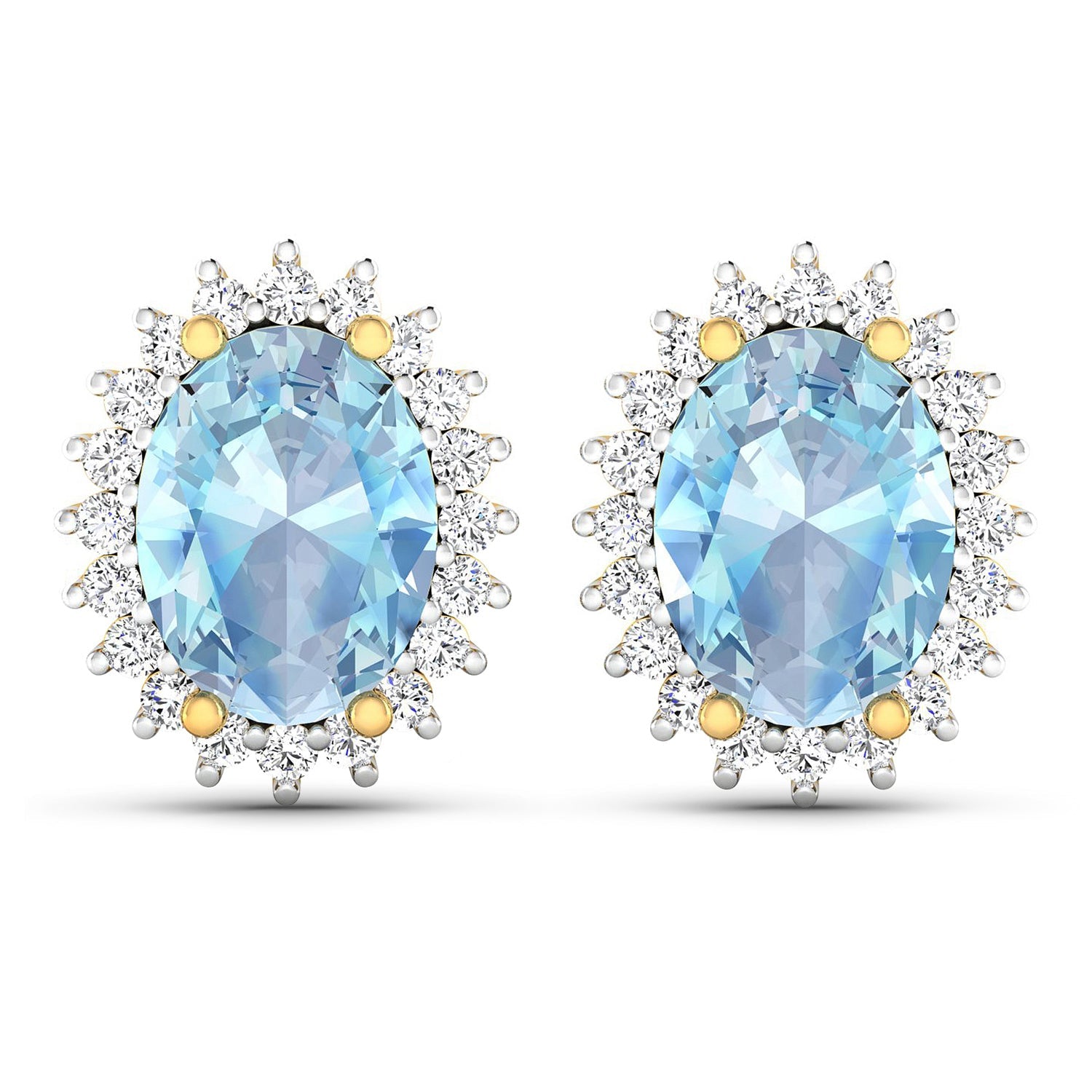 2.36 Carat Genuine Aquamarine and White Diamond 14K Yellow Gold Earrings by Bids.com