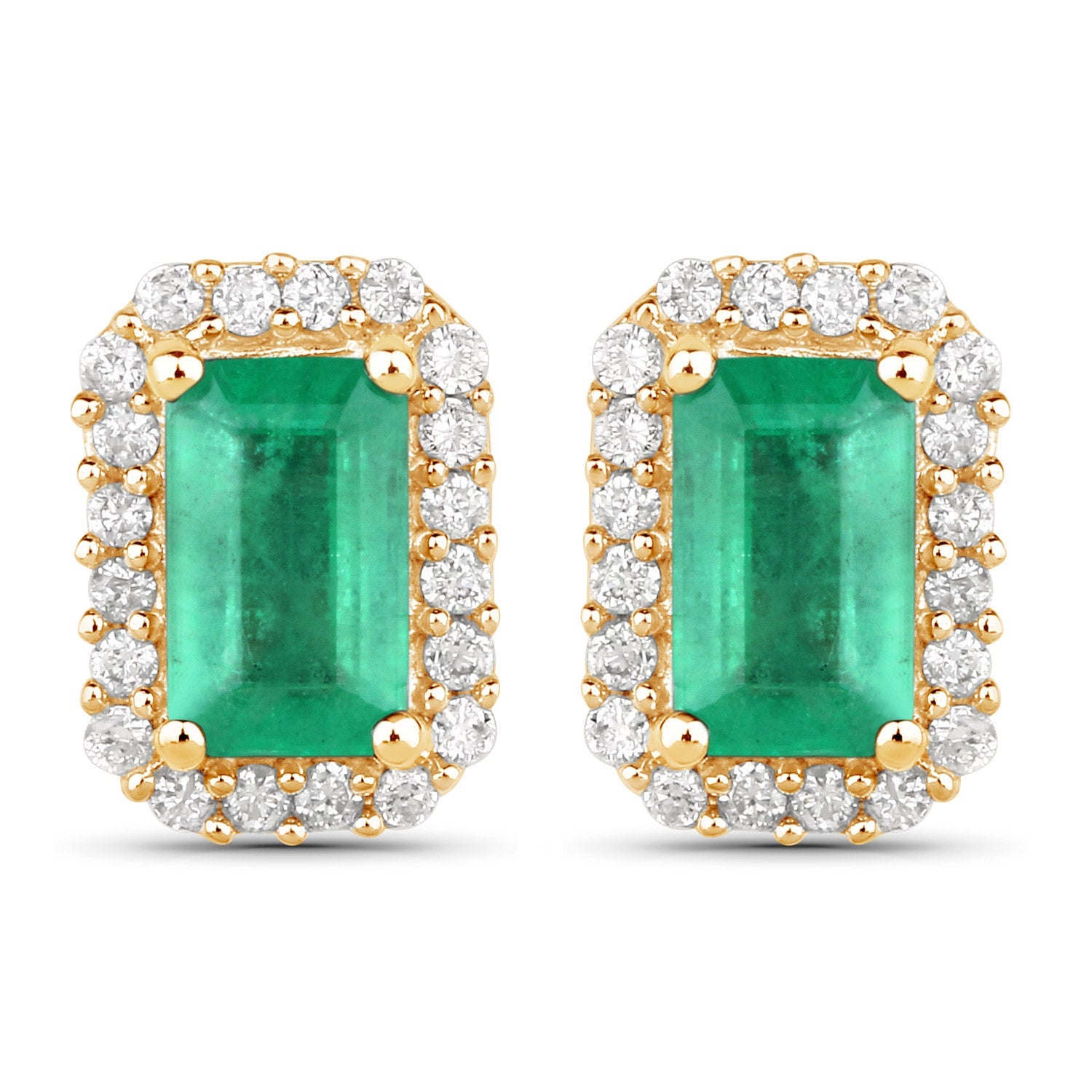 0.91 Carat Genuine Zambian Emerald and White Diamond 14K Yellow Gold Earrings by Bids.com