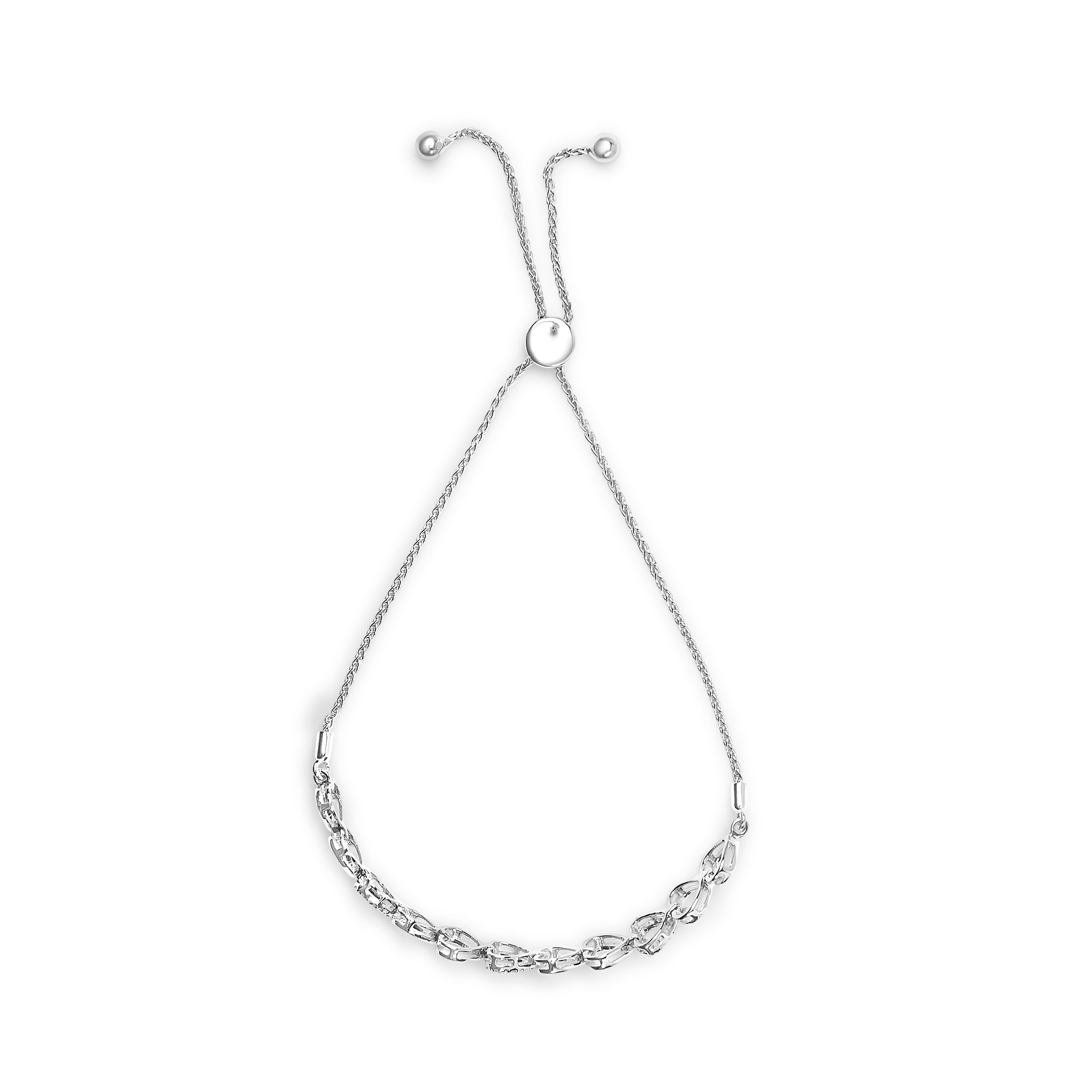.925 Sterling Silver 1/10 Cttw Diamond Heart Link Bolo Bracelet (I-J Color, I2-I3 Clarity) by Bids.com