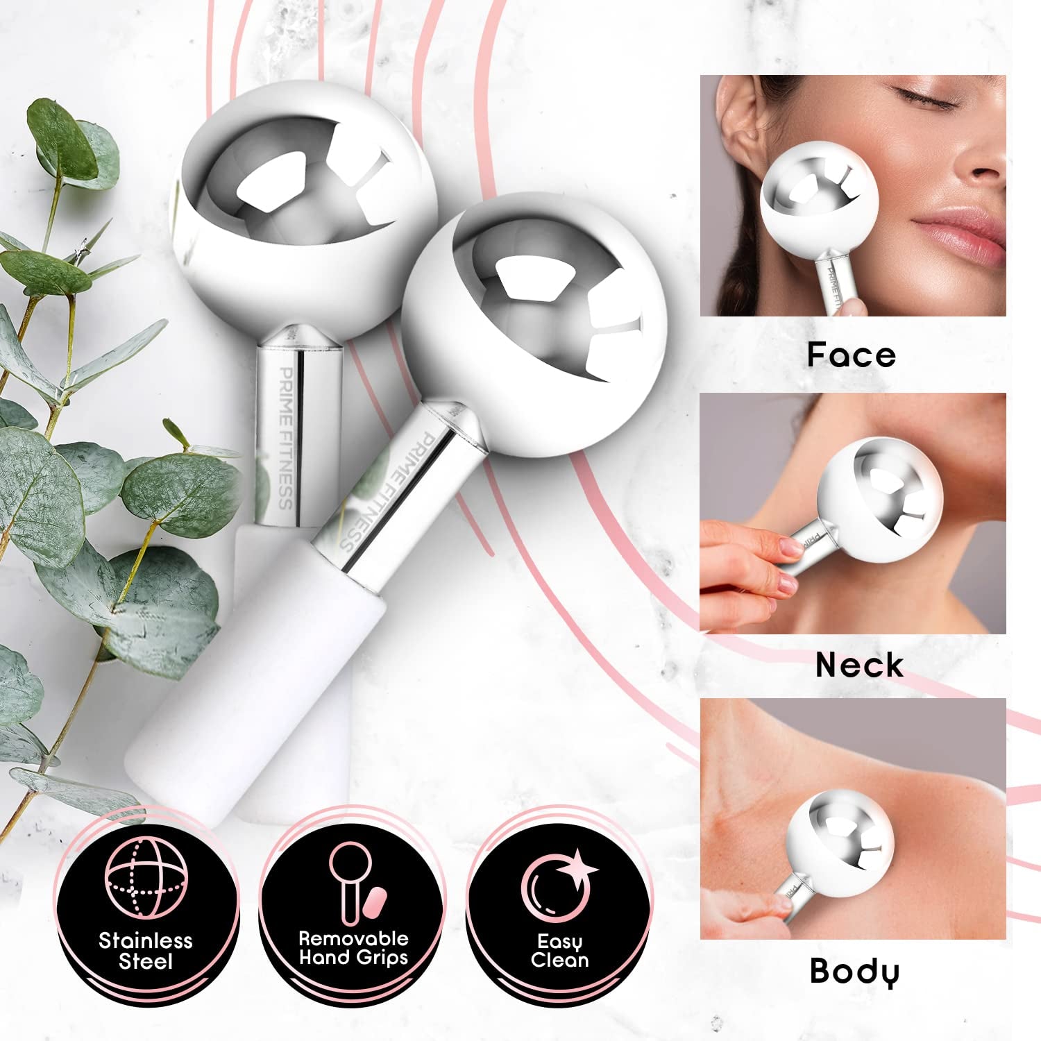 Ice Globes for Facials | Unbreakable Steel Cooling Roller | Cryo Sticks for Face | Massager for Face Neck & Eyes | Skin Care for Dark Circles, Puffiness, Wrinkles, Collagen Production (White) by Korean Skin Care