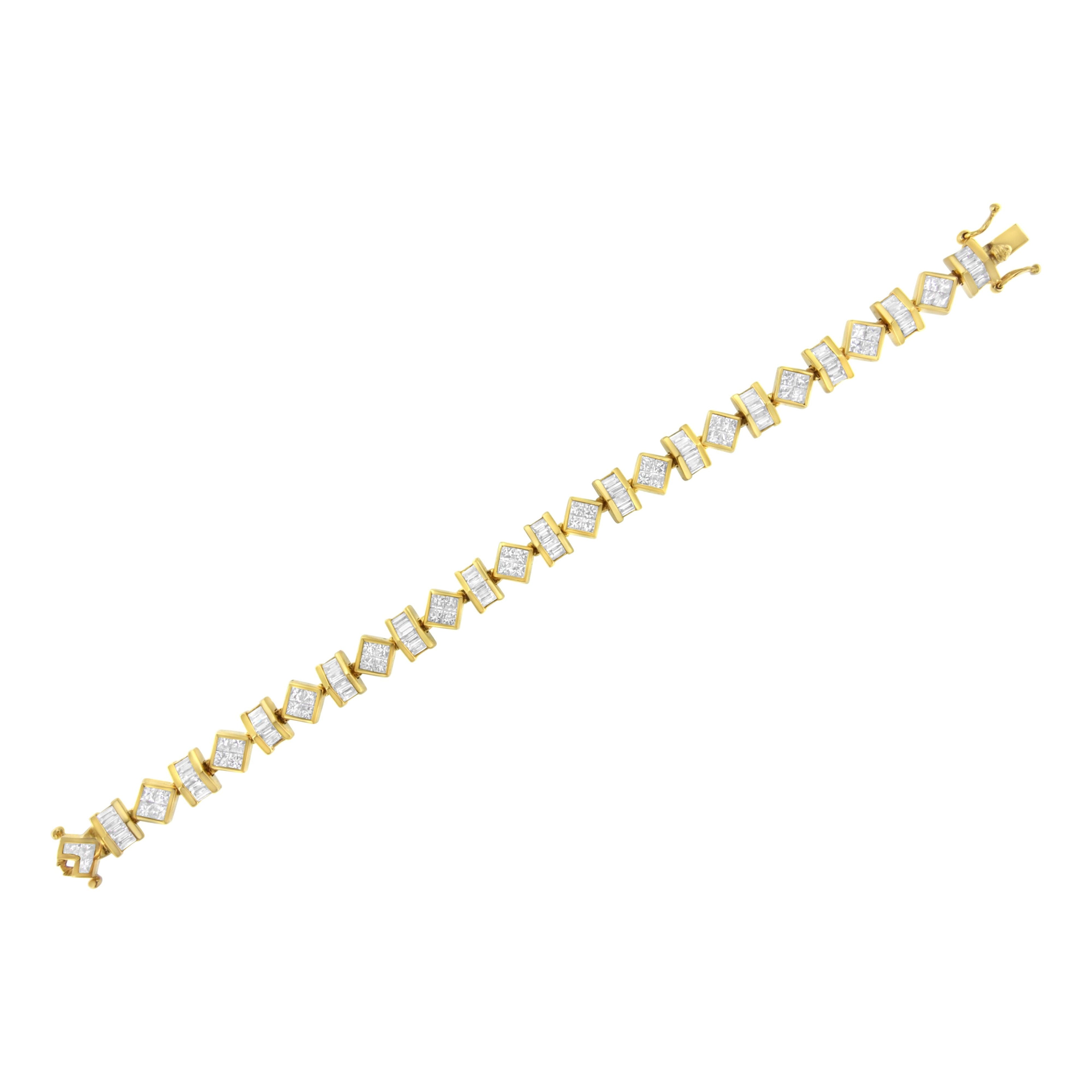 14K Yellow Gold 7.50 Cttw Princess and Baguette Diamond Geometric Link Bracelet by Bids.com