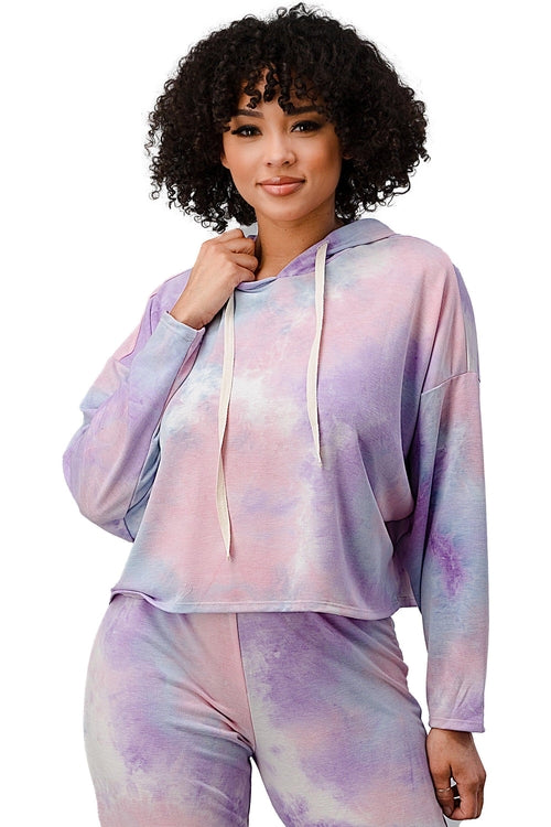 Women's French Terry Tie-Dye Lounge Set - Hooded Sweatshirt & Jogger Pants