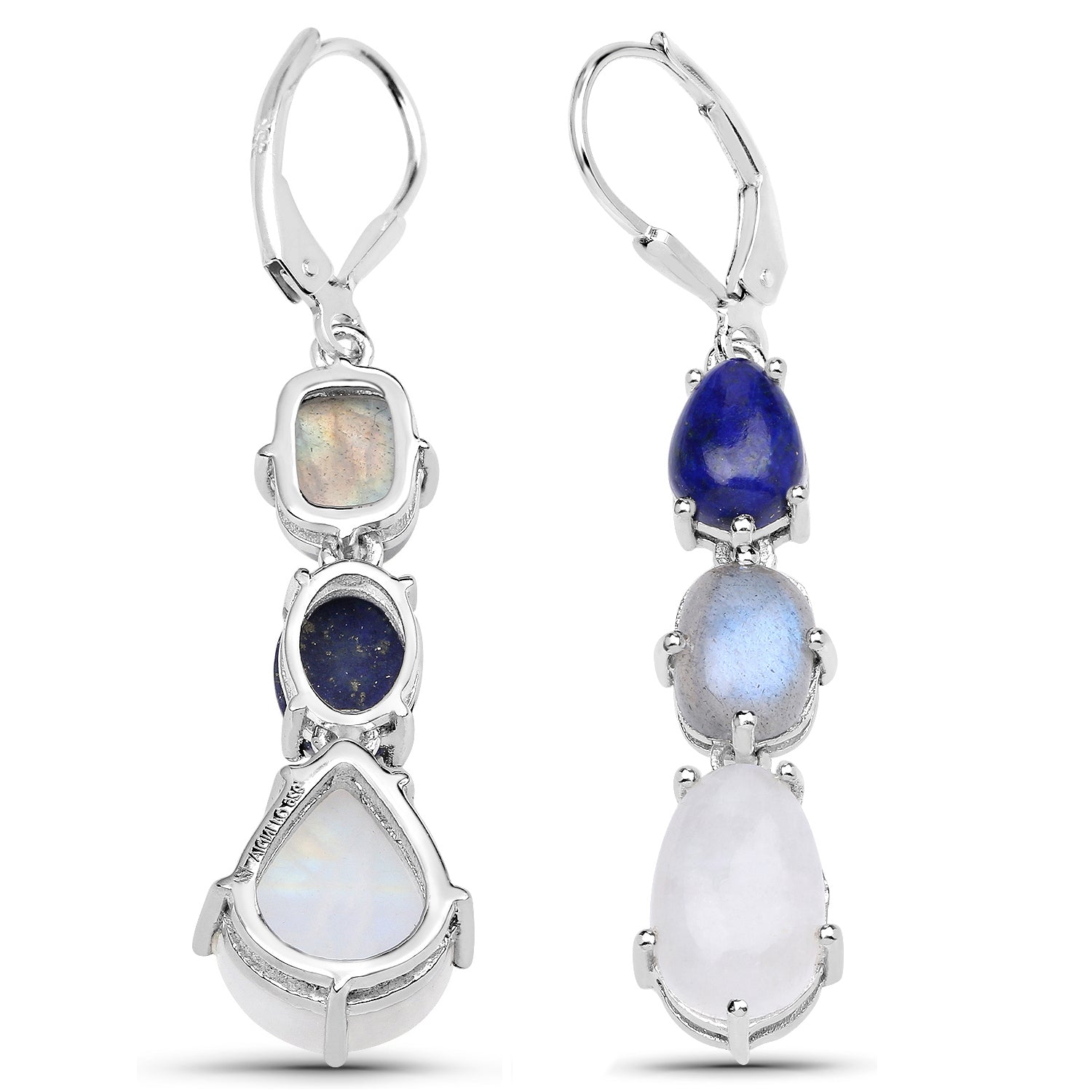 10.17 Carat Genuine Lapis, Labradorite and White Rainbow Moonstone .925 Sterling Silver Earrings by Bids.com