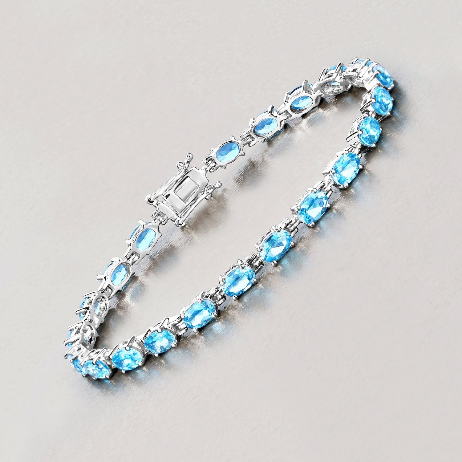 10.71 Carat Genuine Swiss Blue Topaz .925 Sterling Silver Bracelet DestGlow
