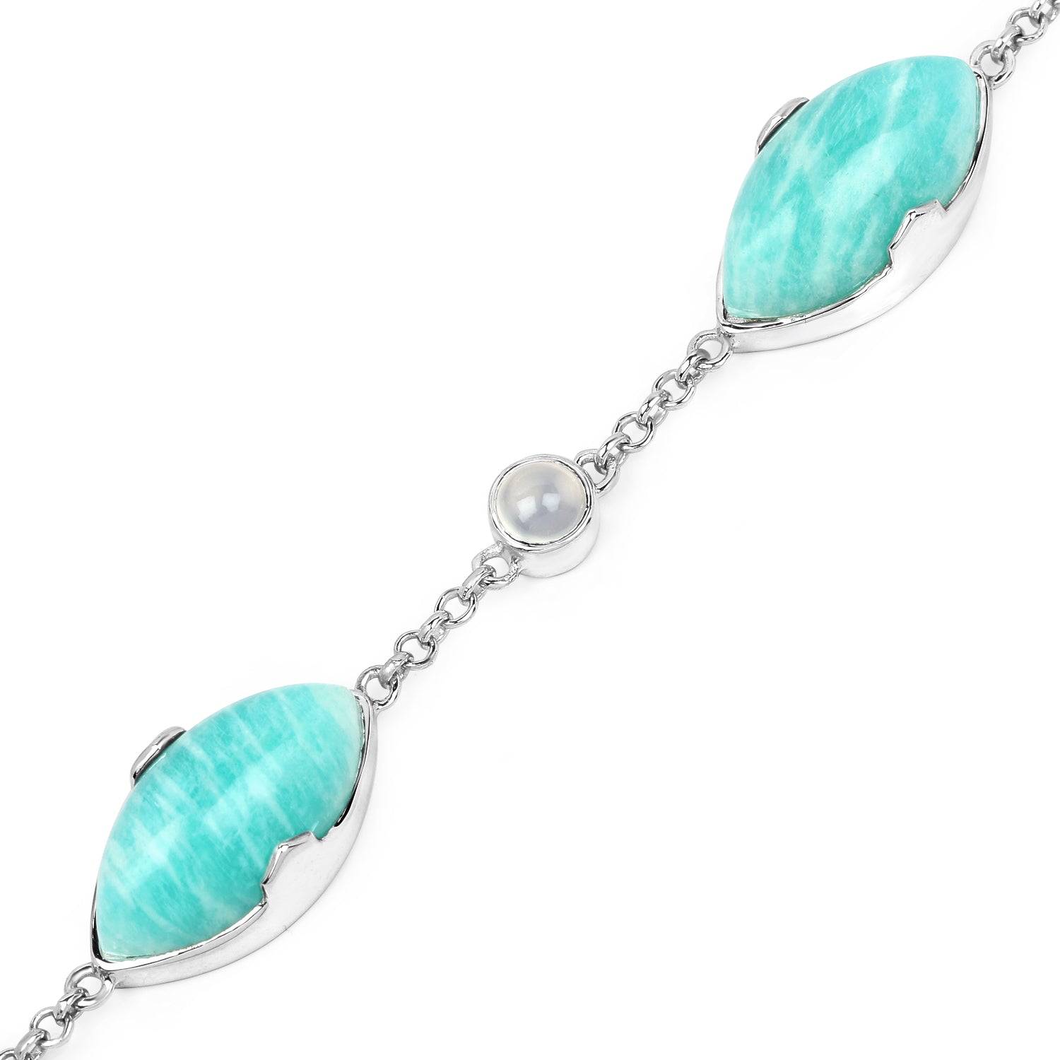 29.70 Carat Genuine Amazonite and White Agate .925 Sterling Silver Bracelet by Bids.com