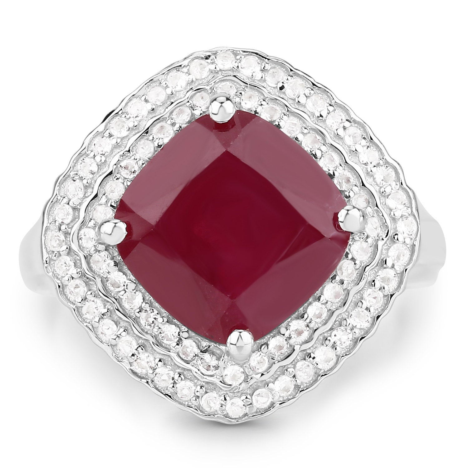 5.86 Carat Glass Filled Ruby and White Topaz .925 Sterling Silver Ring by Bids.com