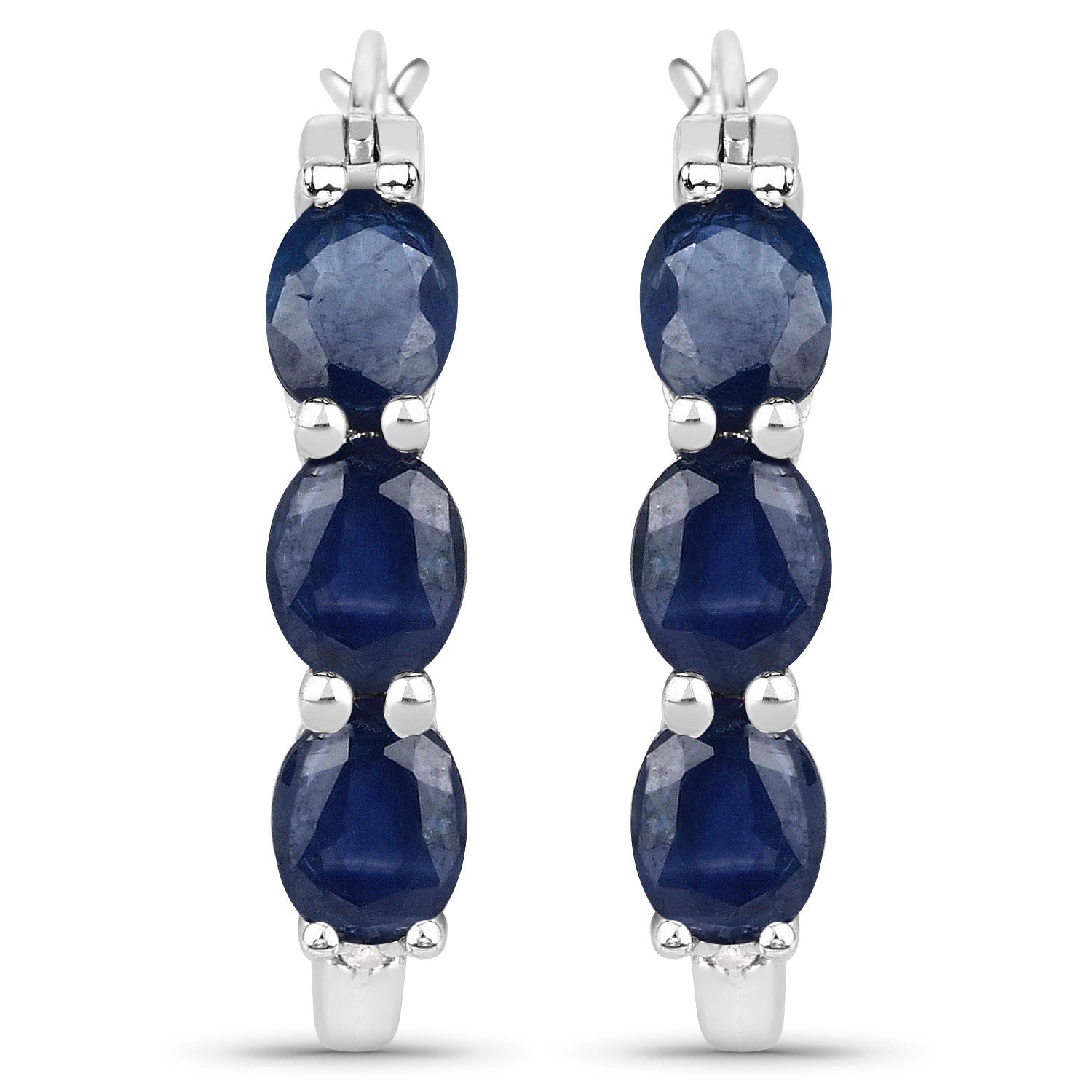 2.05 Carat Genuine Blue Sapphire and White Diamond .925 Sterling Silver Earrings DestGlow